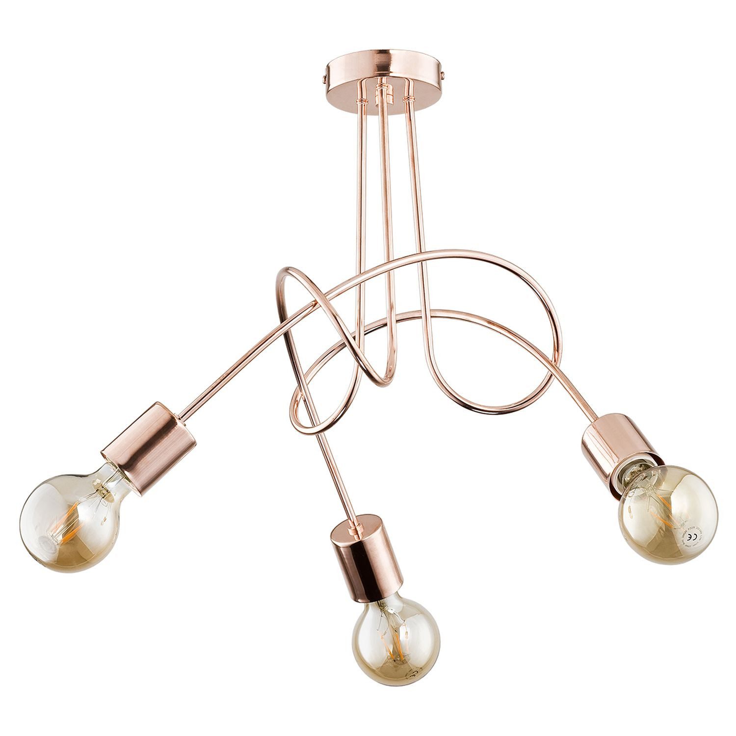Licht-Erlebnisse Deckenleuchte KALMAR, ohne Leuchtmittel, Metall E27 B: 48 cm in Kupfer 3-flammig Retro Design