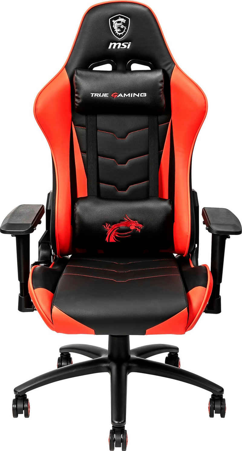 MSI Gaming-Stuhl »MSI MAG CH120 Gaming Stuhl (Belastung max. 150 Kg, 4D Armlehnen, PVC Leder, schwarz/rot, Nackenkissen, Lendenstütze)«