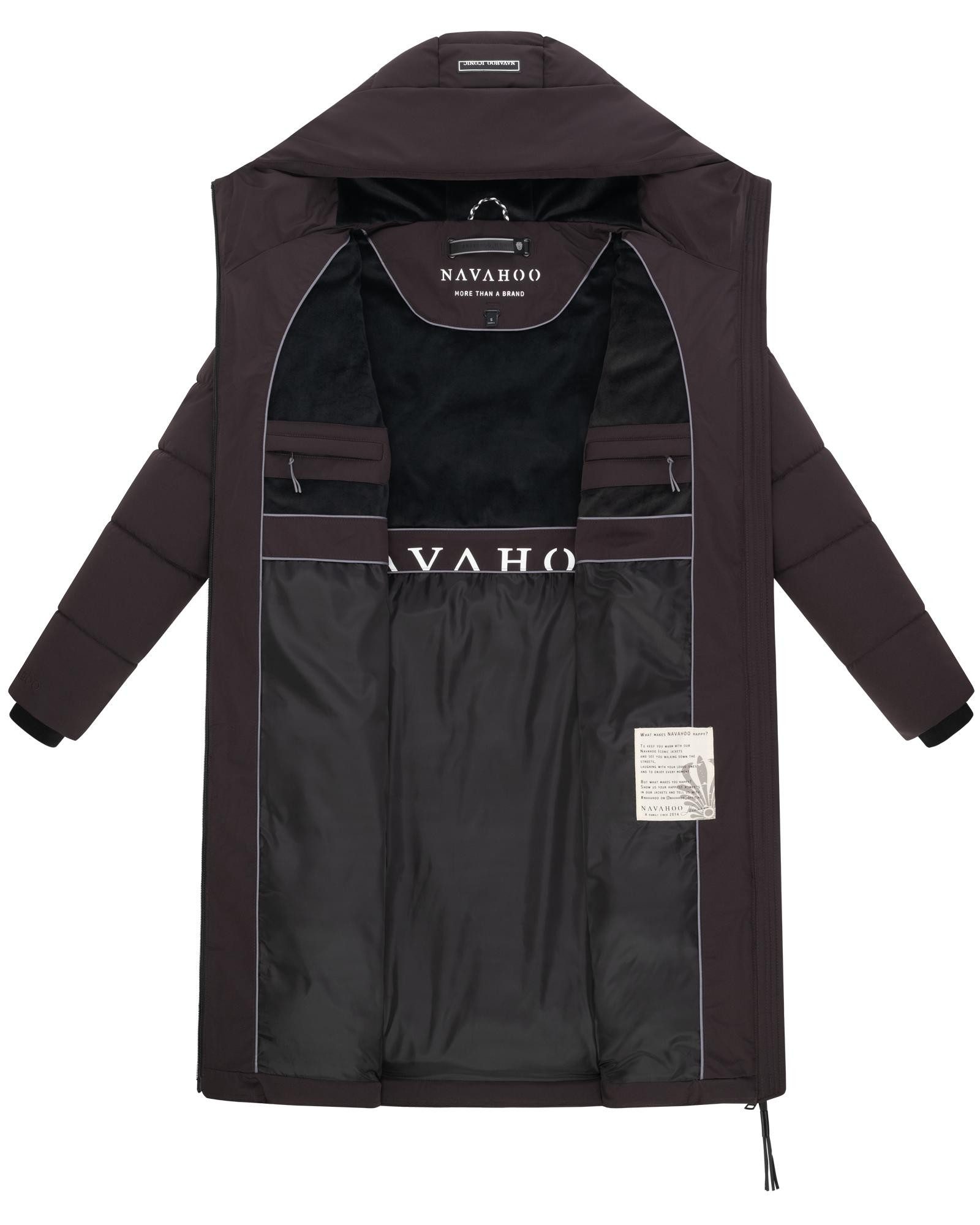 Navahoo Steppmantel Schokokuss XIV Warmer Damen gesteppter Wintermantel mit Kapuze
