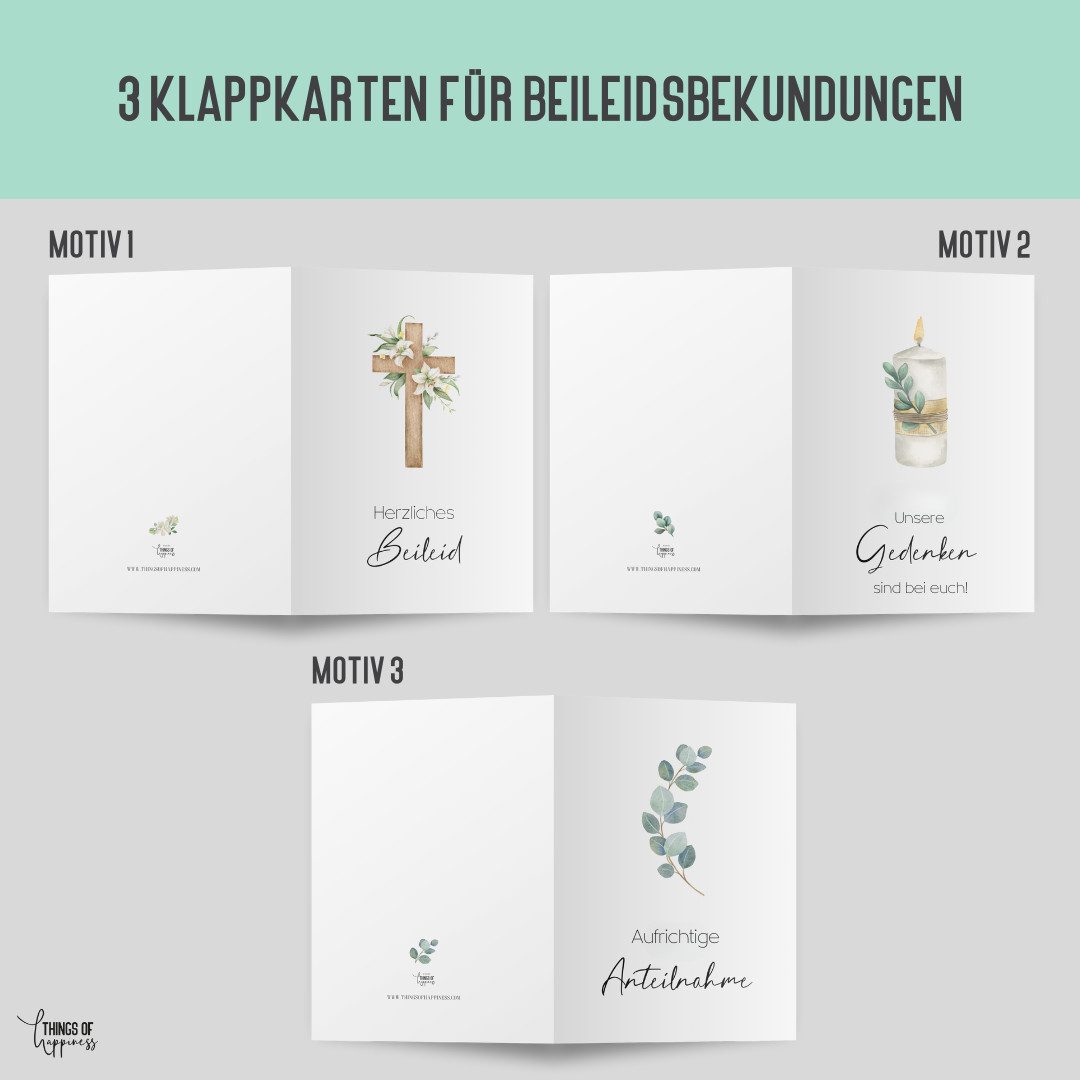 Thumbnail - Things of Happiness Beileidskarte 3 x Beileidskarten mit Umschlag, Set Trauerkarte für Beerdigung, Klappkarten Beileid b...