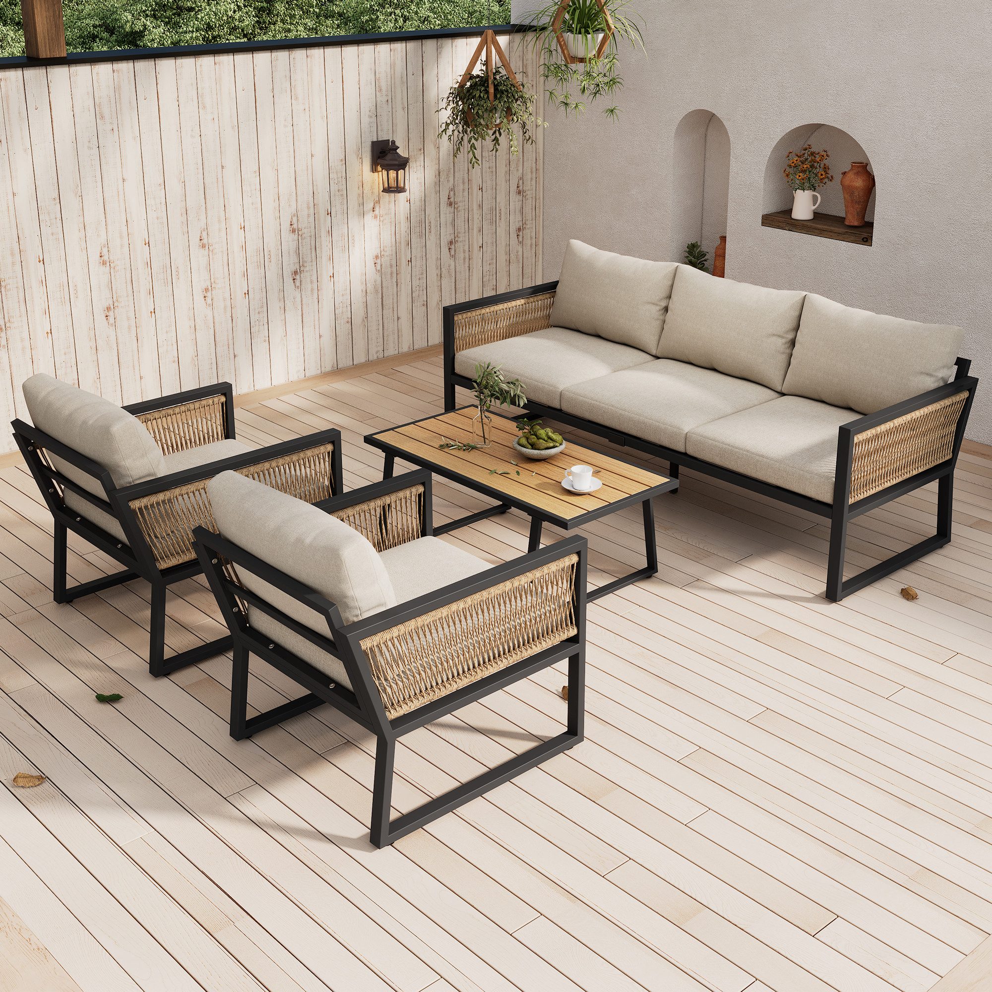 Flieks Gartenlounge-Set, (4-tlg), 5 Sitzer Gartenmöbel günstig online kaufen