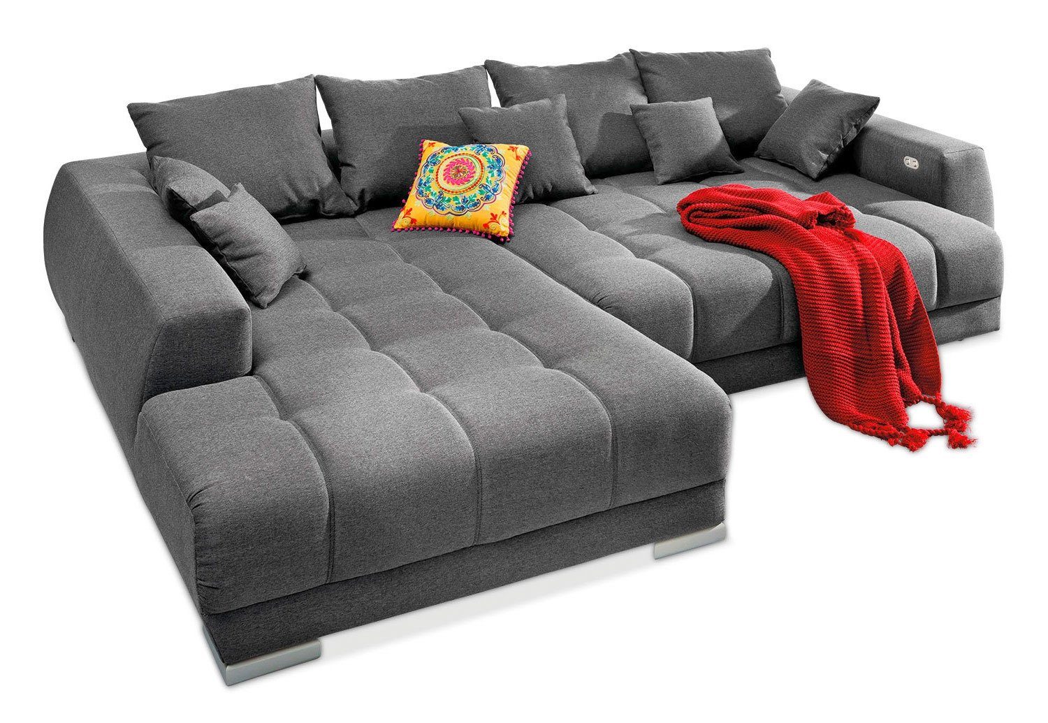 Iwaniccy Sofa MUSTANG, B 300 x T 225 cm, grau, mane links, elektrische Sitztiefenverstellung von T 80 - 100 cm