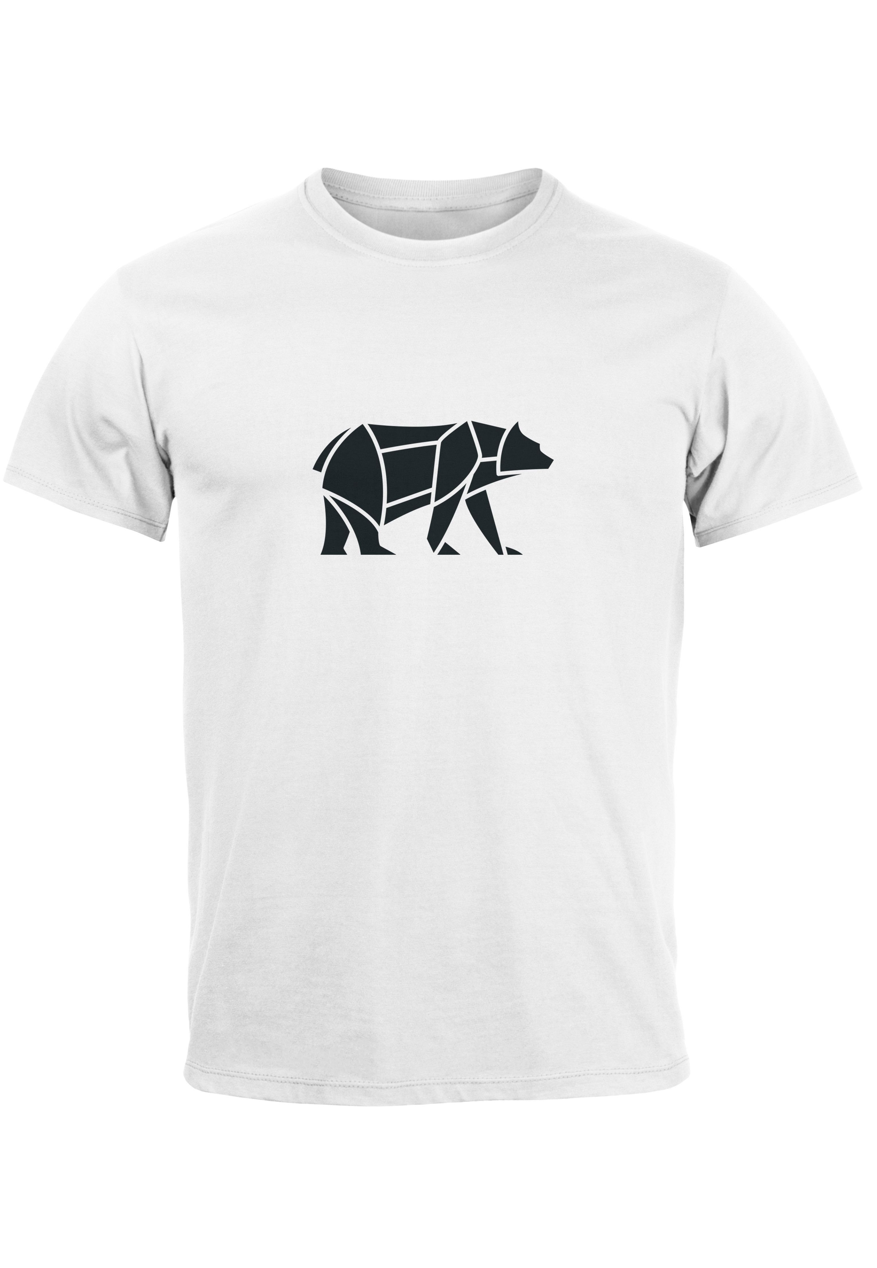 1 T-Shirt Bear Print-Shirt Bär Print Outdoor weiß Neverless Print Herren Fashion Polygon Design Tiermotiv Polygon mit