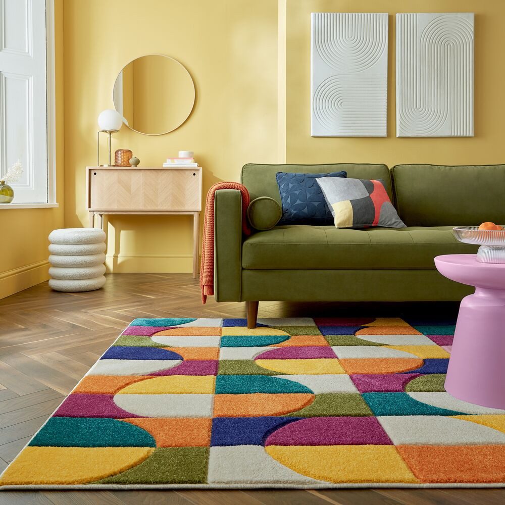 KADIMA DESIGN Teppich Bunter und langlebiger Teppich mit Retro-geometrischem Muster, QUAGGY, Rechteckig, Höhe: 11 mm, Poldichte: 2350 g/qm,Kurzflor,Geometrisch