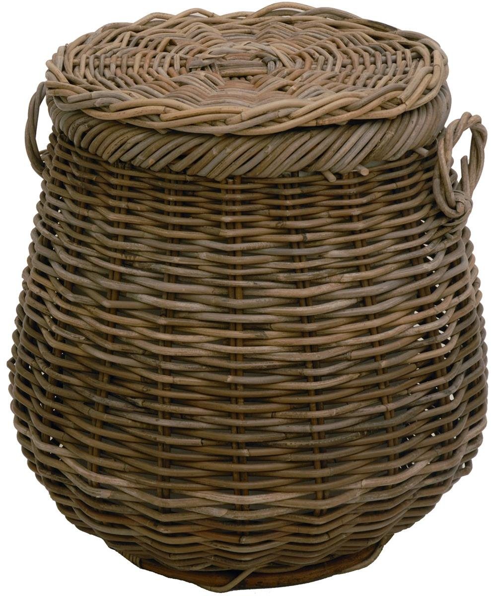 Flechtkorb Geräumiger Wäschekorb, Wäschetonne Ø 50cm bauchig aus echtem Rattan