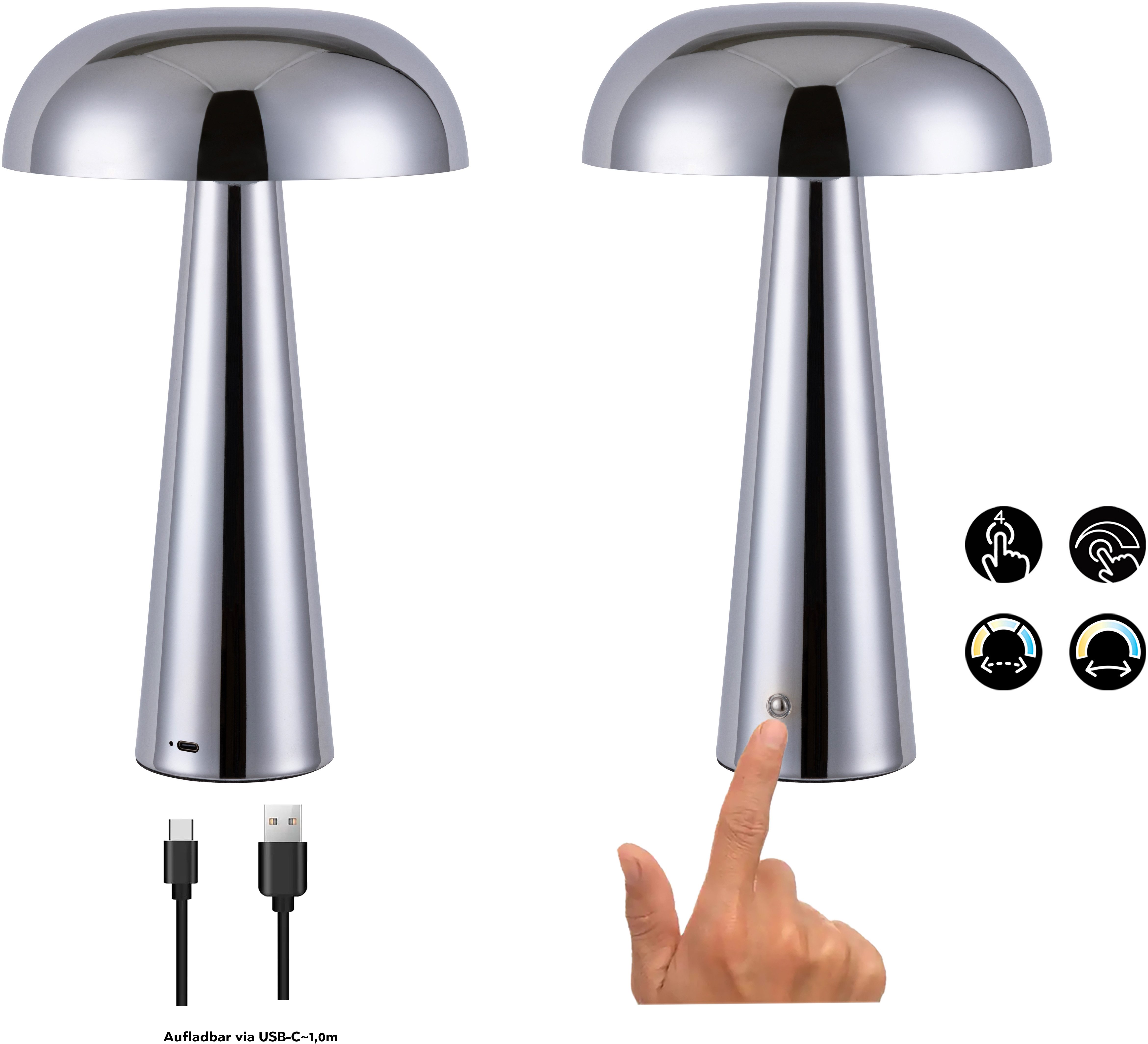 OTTO home LED Tischleuchte Katniss - Akkuleuchte, Dimmer, Dimmfunktion, Ein-/Ausschalter, Farbwechsel, USB-Ladefunktion, mehrere Helligkeitsstufen, LED fest int – Bild 5 von 5
