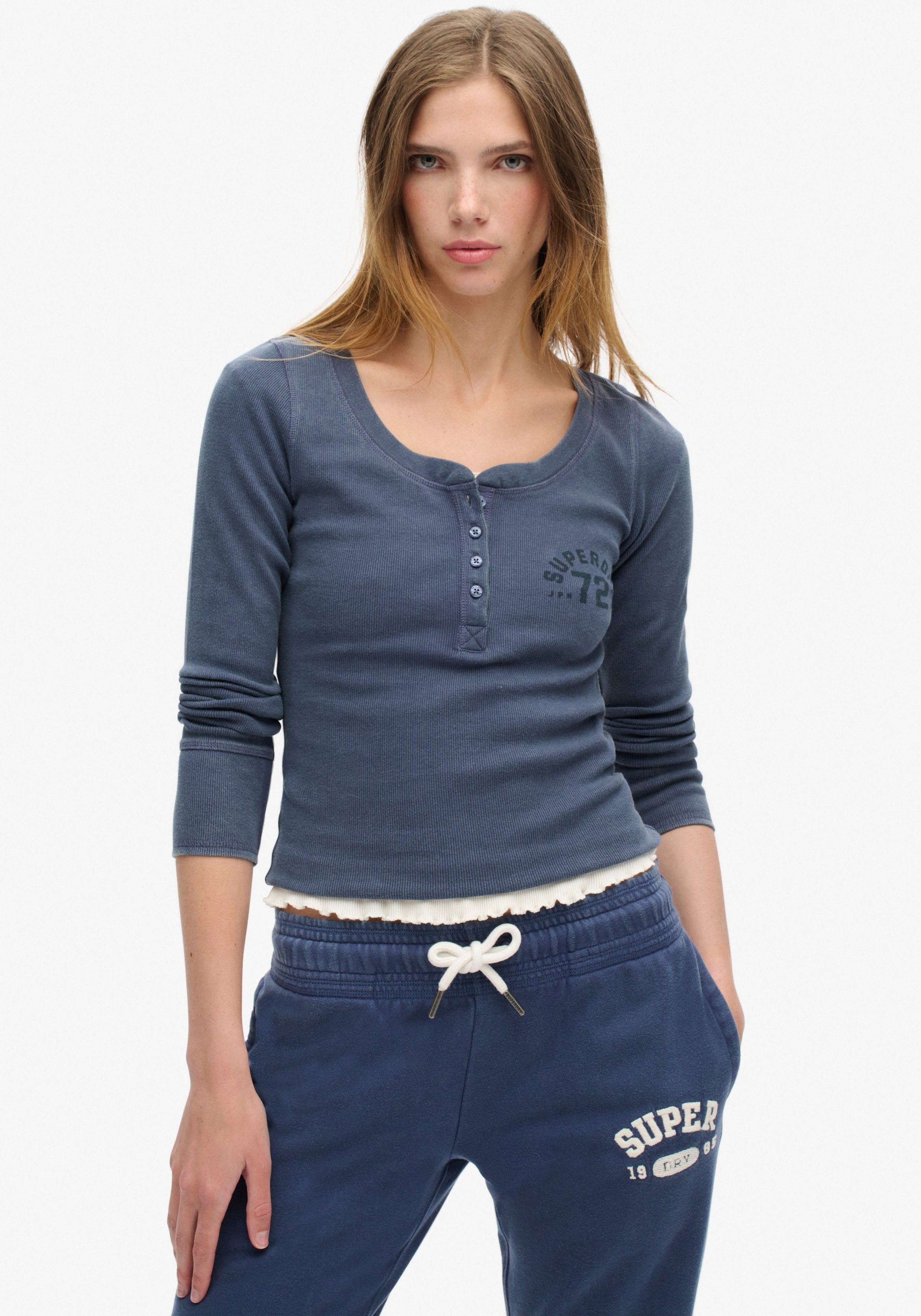 Superdry Langarmshirt ATHLETIC BUTTON DOWN LS TOP im Henley-Stil günstig online kaufen