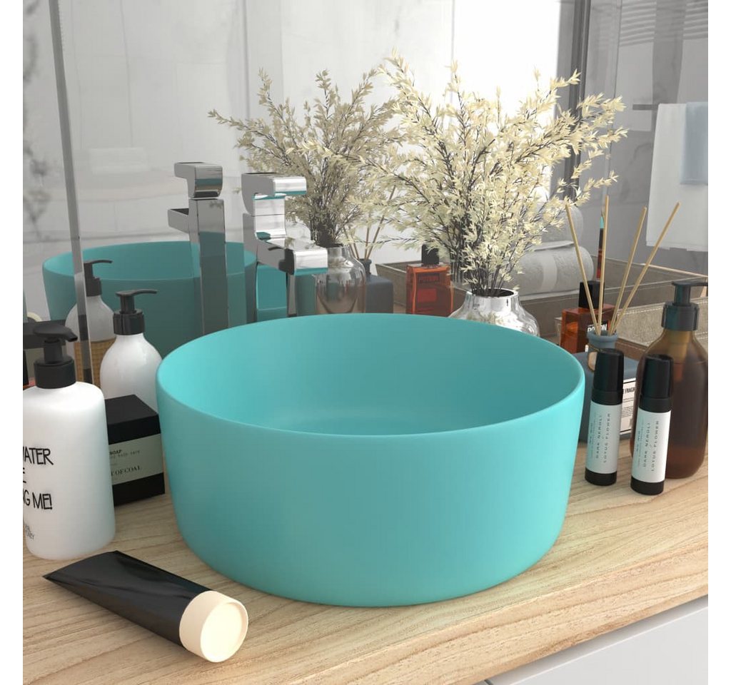 Thumbnail - vidaXL Waschbecken Waschbecken Badezimmer Aufsatzwaschbecken Rund Matt Hellgrün 40x15 cm