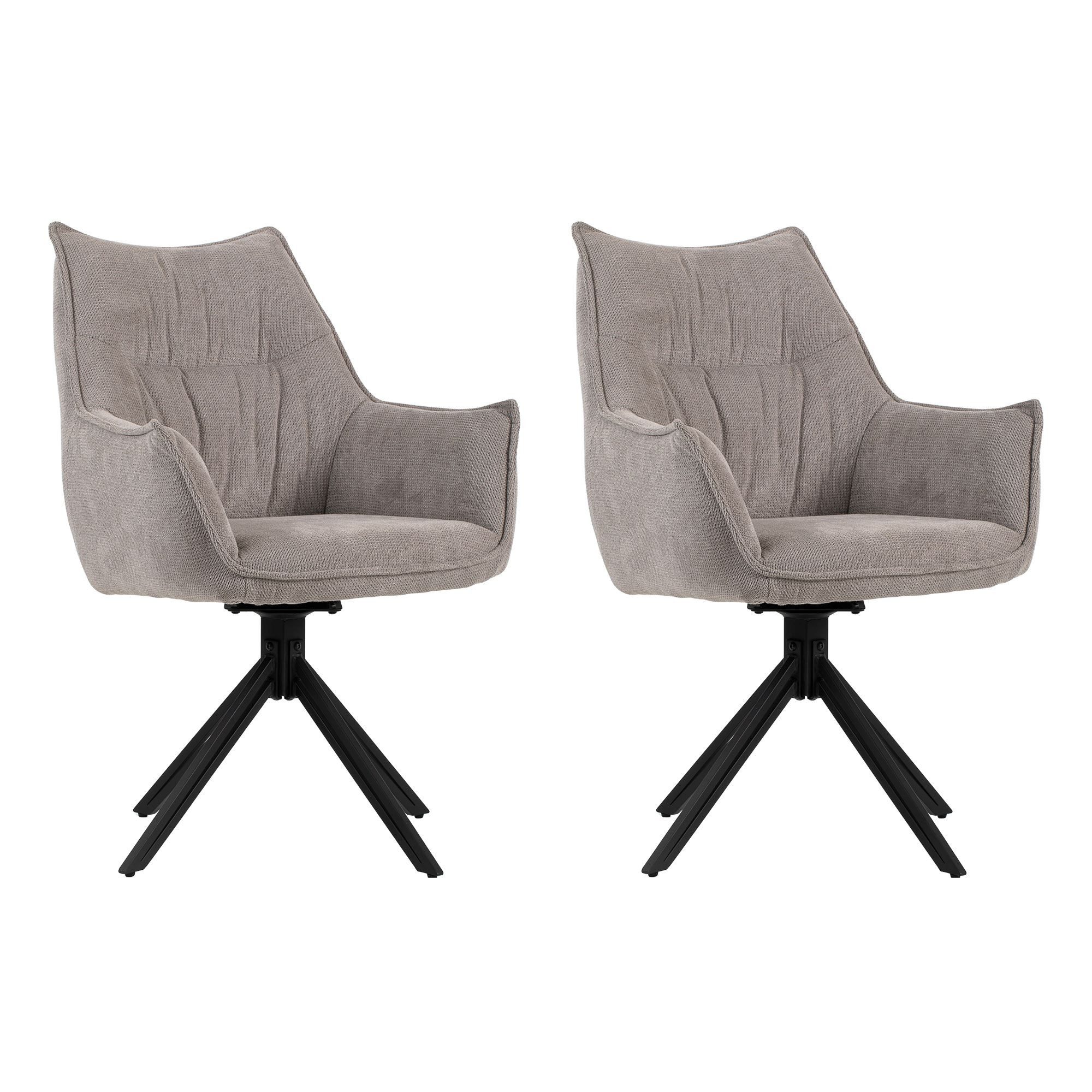 MR.DEKO Esszimmerstuhl Diningsessel 2er Set Ginosa – drehbar, hellgrau, 60x90x64 cm (Einzelsessel mit Aufbauanleitung zur Selbstmontage, 2 St), Mit 360° Drehfunktion, Schaumstoffpolsterung & Metallgestell