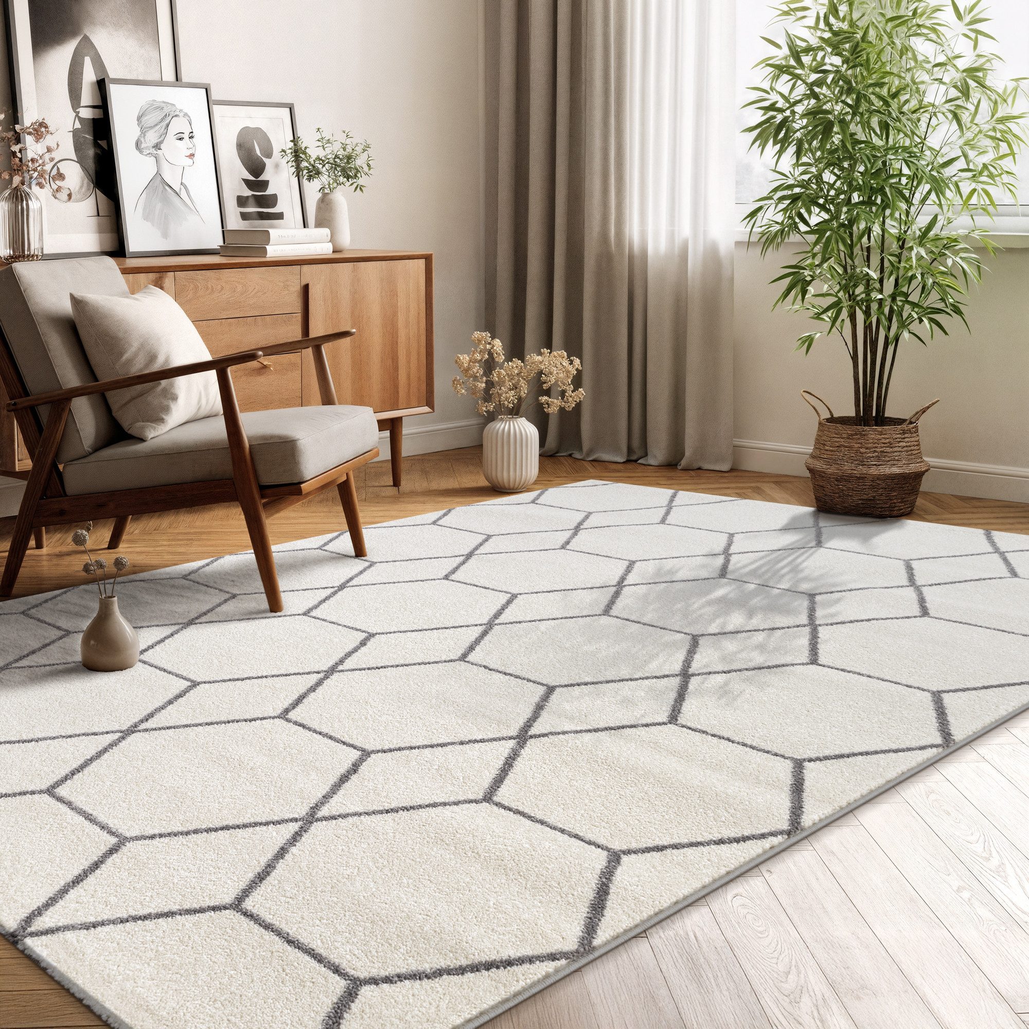 Sanat Teppich Trellis, rechteckig, Höhe: 10 mm, Kurzflor, skandi, boho, auch als Läufer und in rund