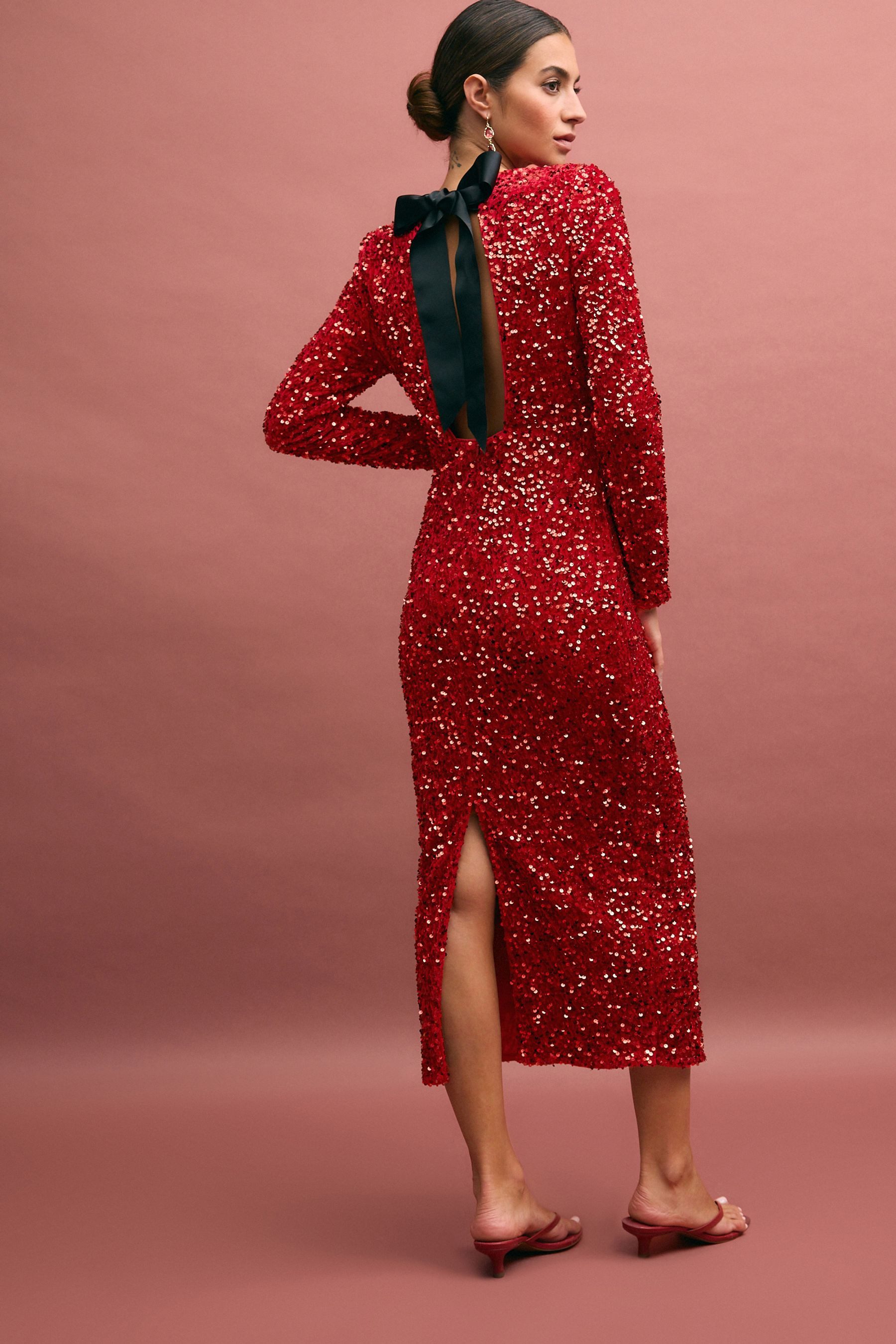 Next Paillettenkleid Langarm-Midikleid mit Pailletten + Rückenschleife (1-t günstig online kaufen