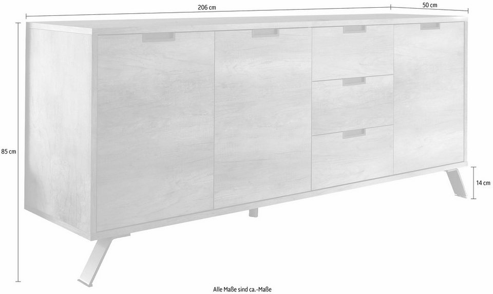 LC Sideboard Palma, Breite 206 cm, 3 Schubkästen