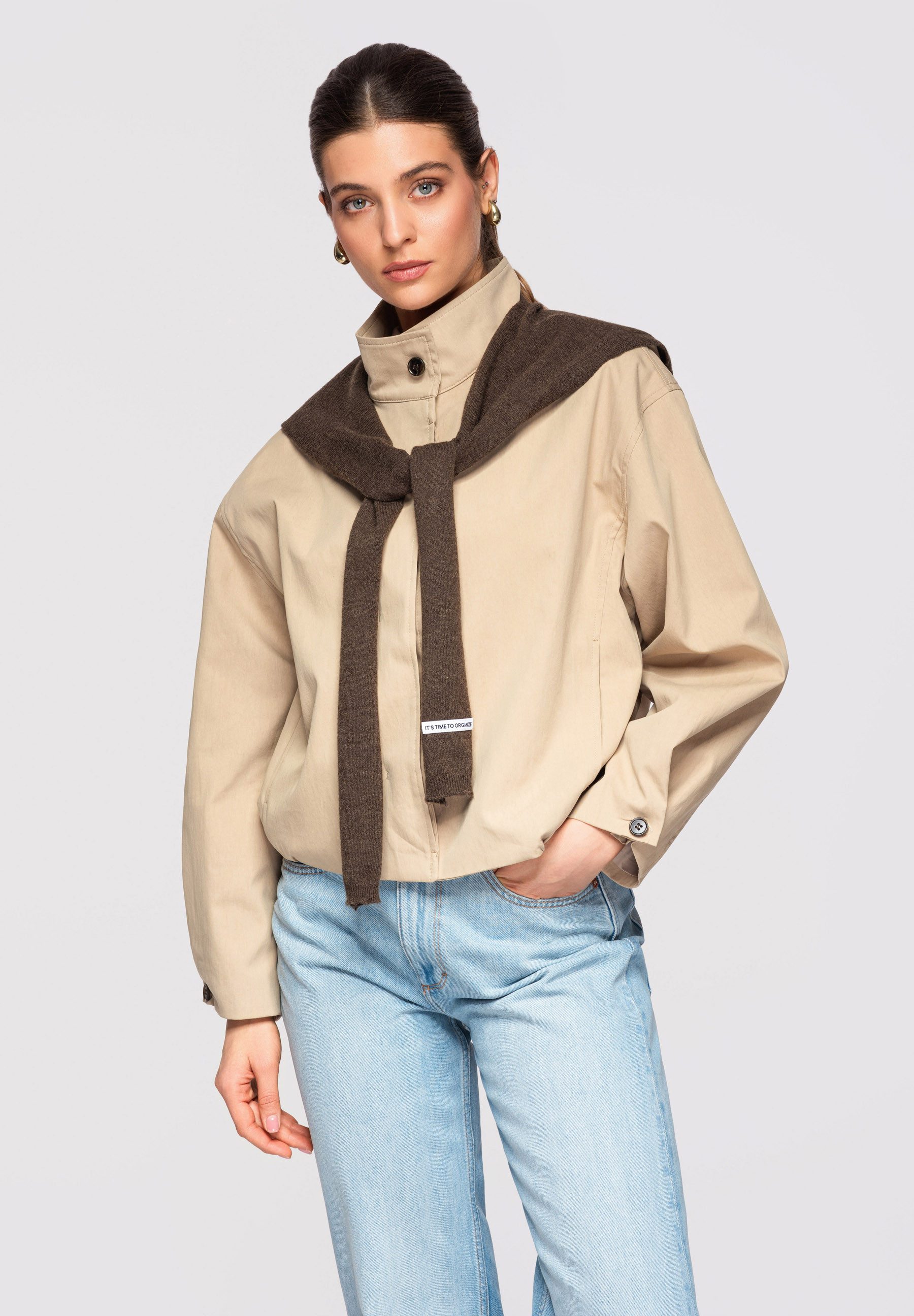 OMBRE Trenchcoat Oversized Damenjacke in Hüftlänge mit abnehmbarem Sweater-Detail Damenjacke in Hüftlänge