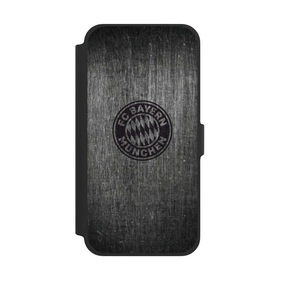 NIVOCASE Handyhülle Metallic Look FCB FC Bayern München Metalllook FCB Logo einfarbig, Apple iPhone 13 Pro Max Klapphülle Handyhülle aus Kunst Leder