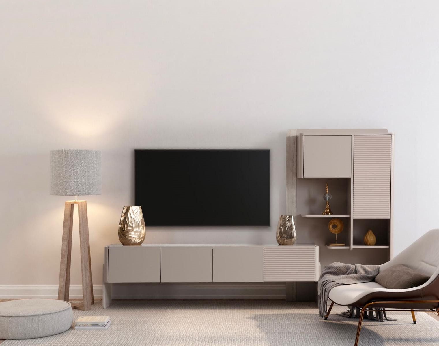 TV-Schrank Beiges Sideboard aus Holz mit elegantem Design und Stauraum