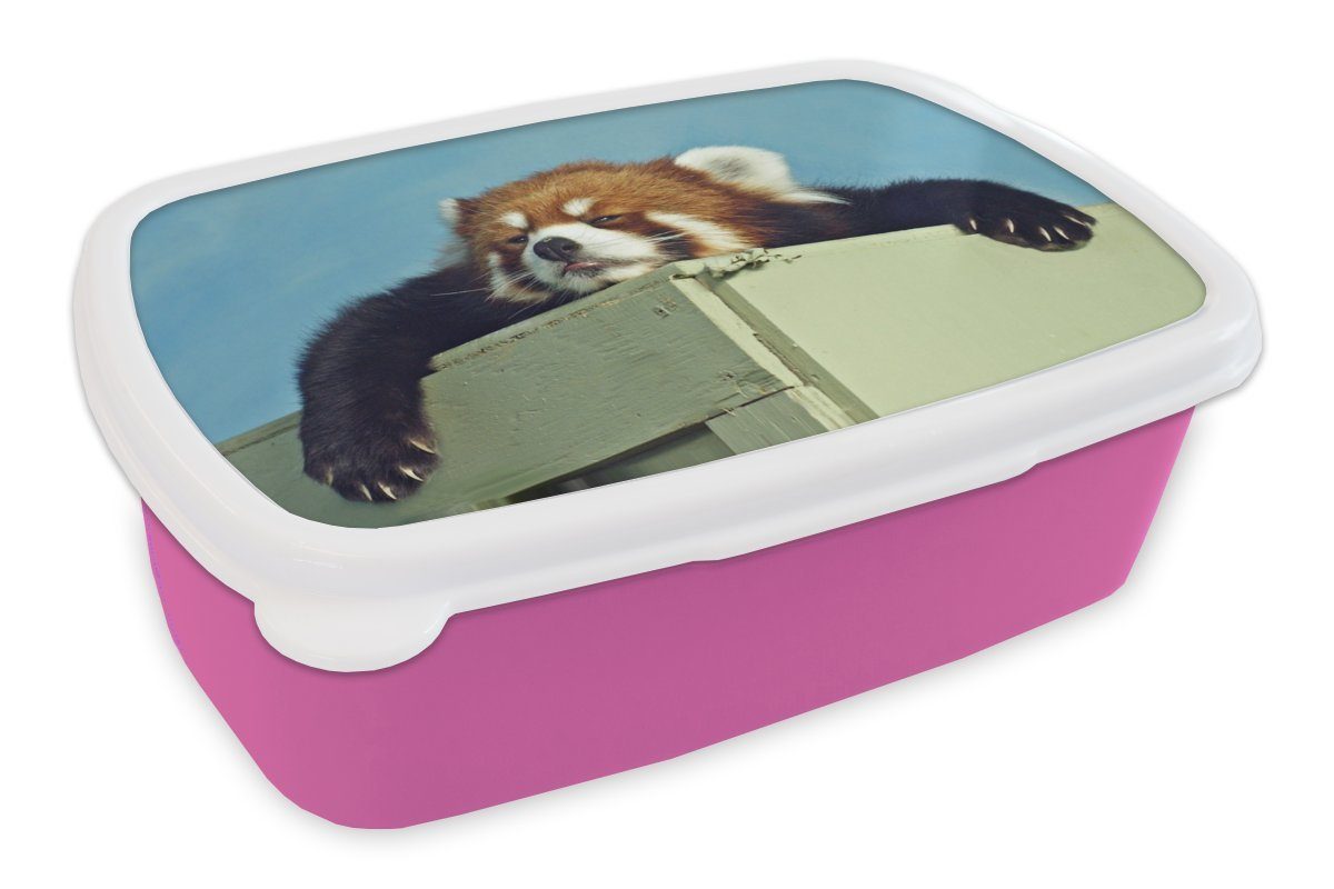 MuchoWow Lunchbox Panda - Holz - Rot, Kunststoff, (2-tlg), Brotbox für Erwachsene, Brotdose Kinder, Snackbox, Mädchen, Kunststoff rosa