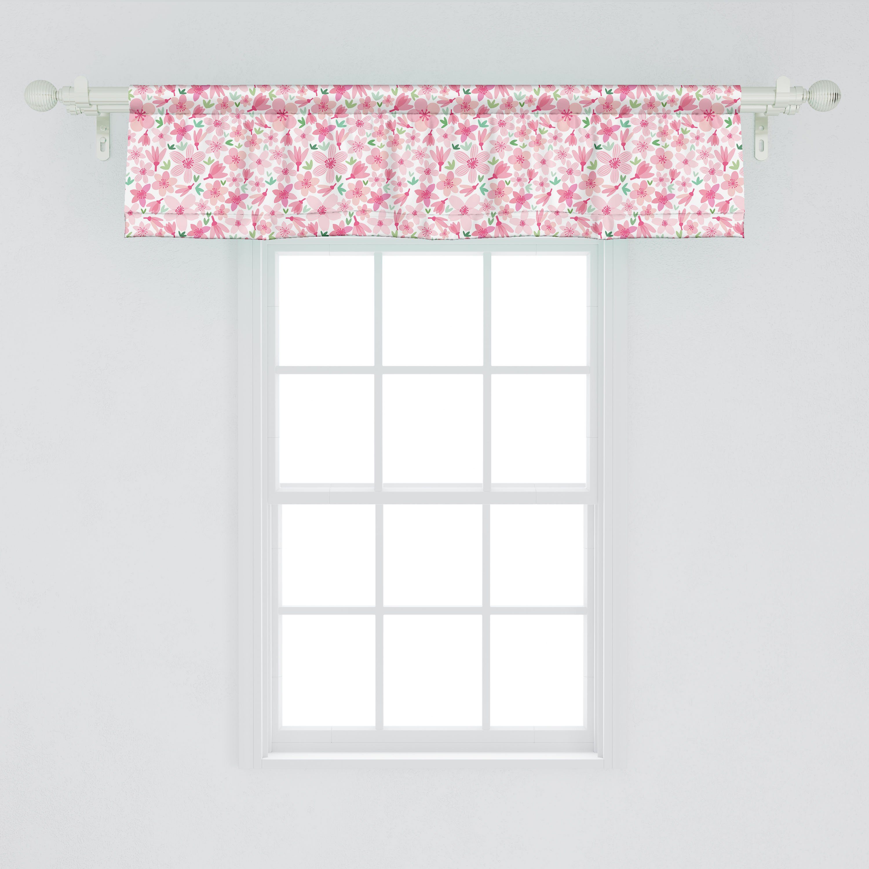 Scheibengardine Abakuhaus, mit für Stangentasche, Küche Microfaser, vermischter Volant Dekor Kirschblüte Vorhang Blossom Schlafzimmer