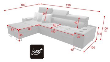 Best for Home Ecksofa Anita I Maxi Luxus und Elegantes mit Schlaffunktion, hat einen Öffnungsbügel, eine Steckdose und einen USB-Anschluss