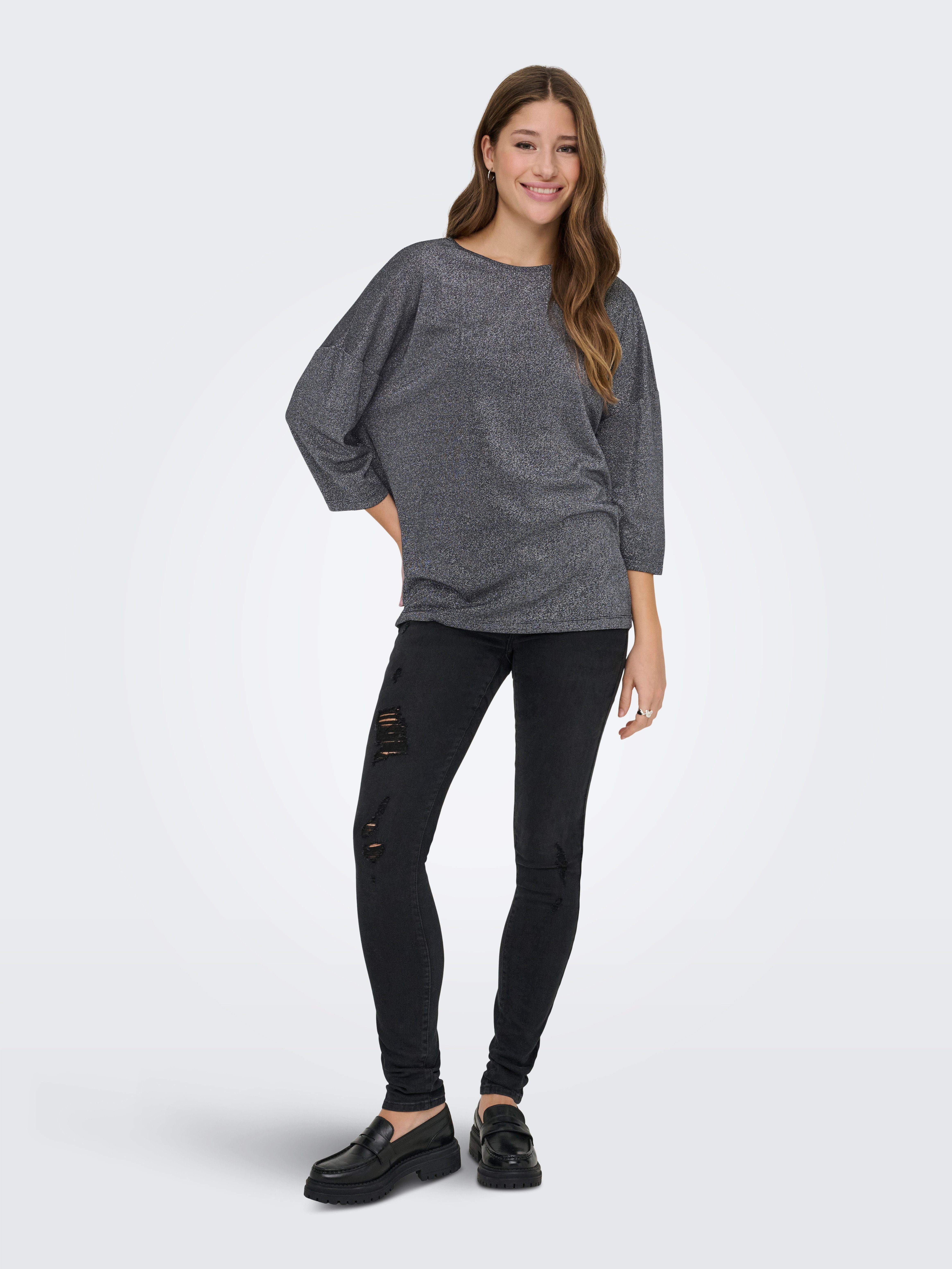 ONLY 3/4-Arm-Shirt ONLSILVERY GLAMOUR LUREX 3/4 TOP JRS mit Glitzer-Effekt – Bild 4 von 5