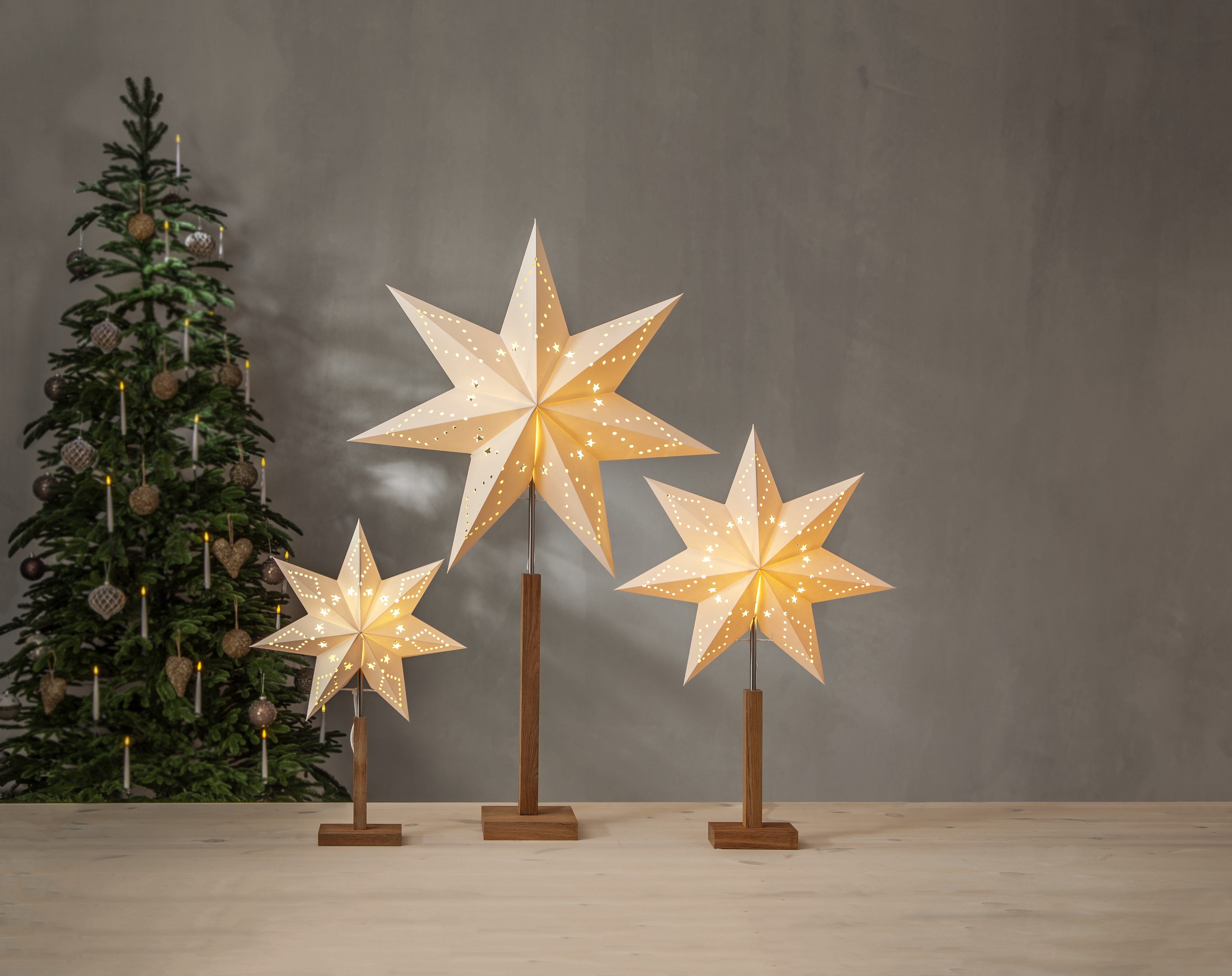 EGLO Papierstern Karo, Tisch Weihnachtsstern, Deko-Stern Kabel weiß Fenster, mit beleuchtet