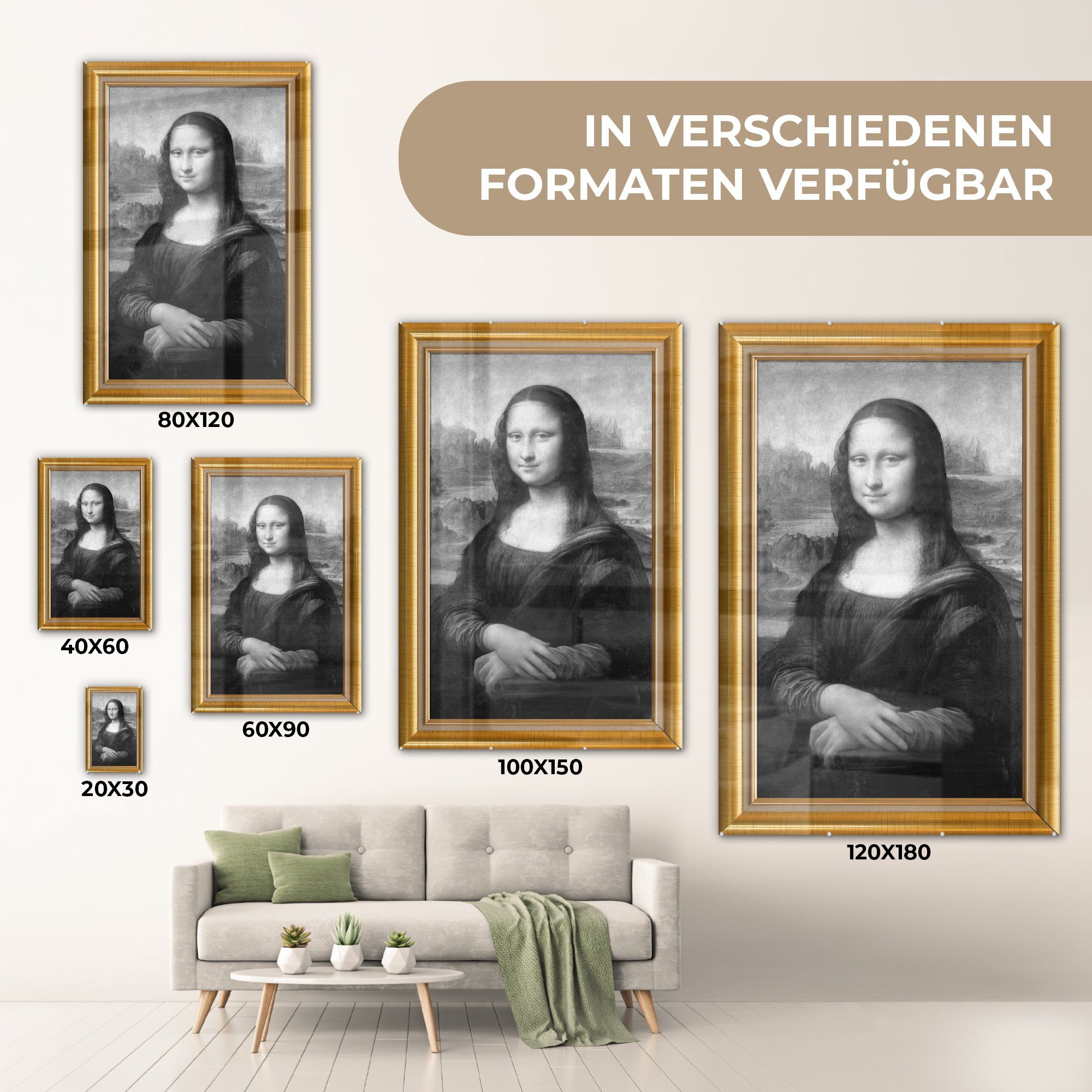 MuchoWow Acrylglasbild Mona Lisa - auf Da Gold Wanddekoration (1 Bilder - Wandbild Vinci - Glas - Glas Leonardo St), - Liste, - Glasbilder Foto auf