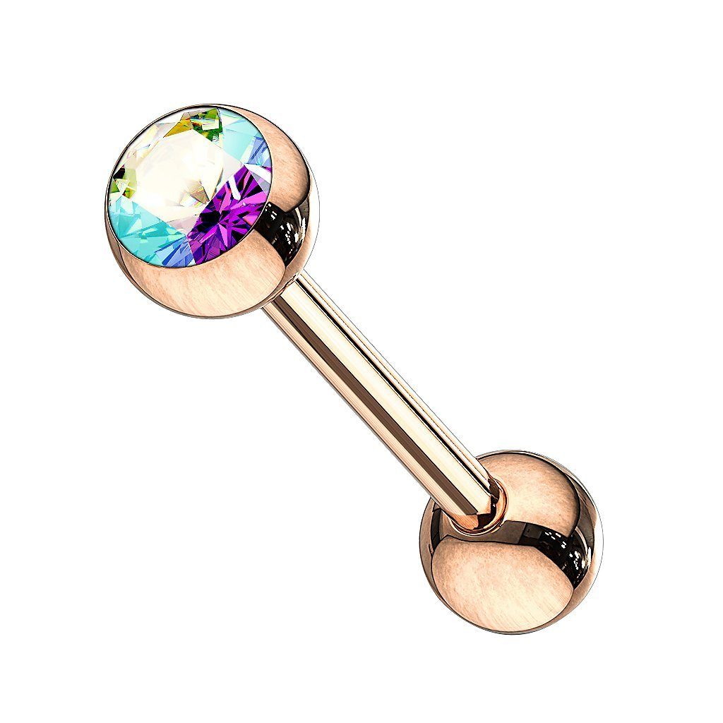 Stecker Barbell Taffstyle Zungenpiercing Rainbow Gold Zunge Rose Zungenpiercing Hantel Kristallkugel, vergoldet Mund Piercingfaktor Rose Piercing-Set