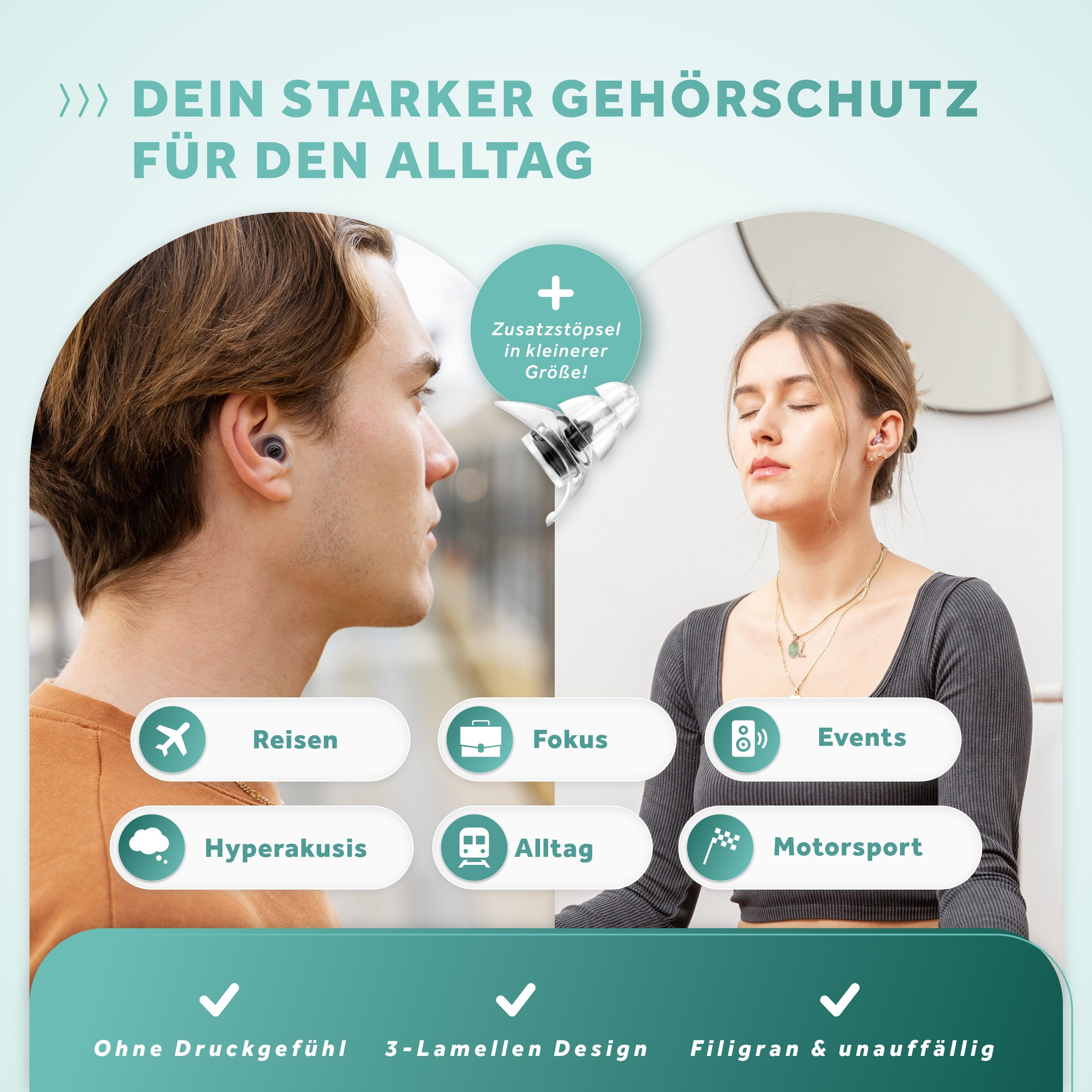 Schallwerk Gehörschutzstöpsel Strong+ Daily Ohrstöpsel dämpfen Lärm & erhalten Tonqualität, Ohrenstöpsel transparent mit Aufbewahrungsdose
