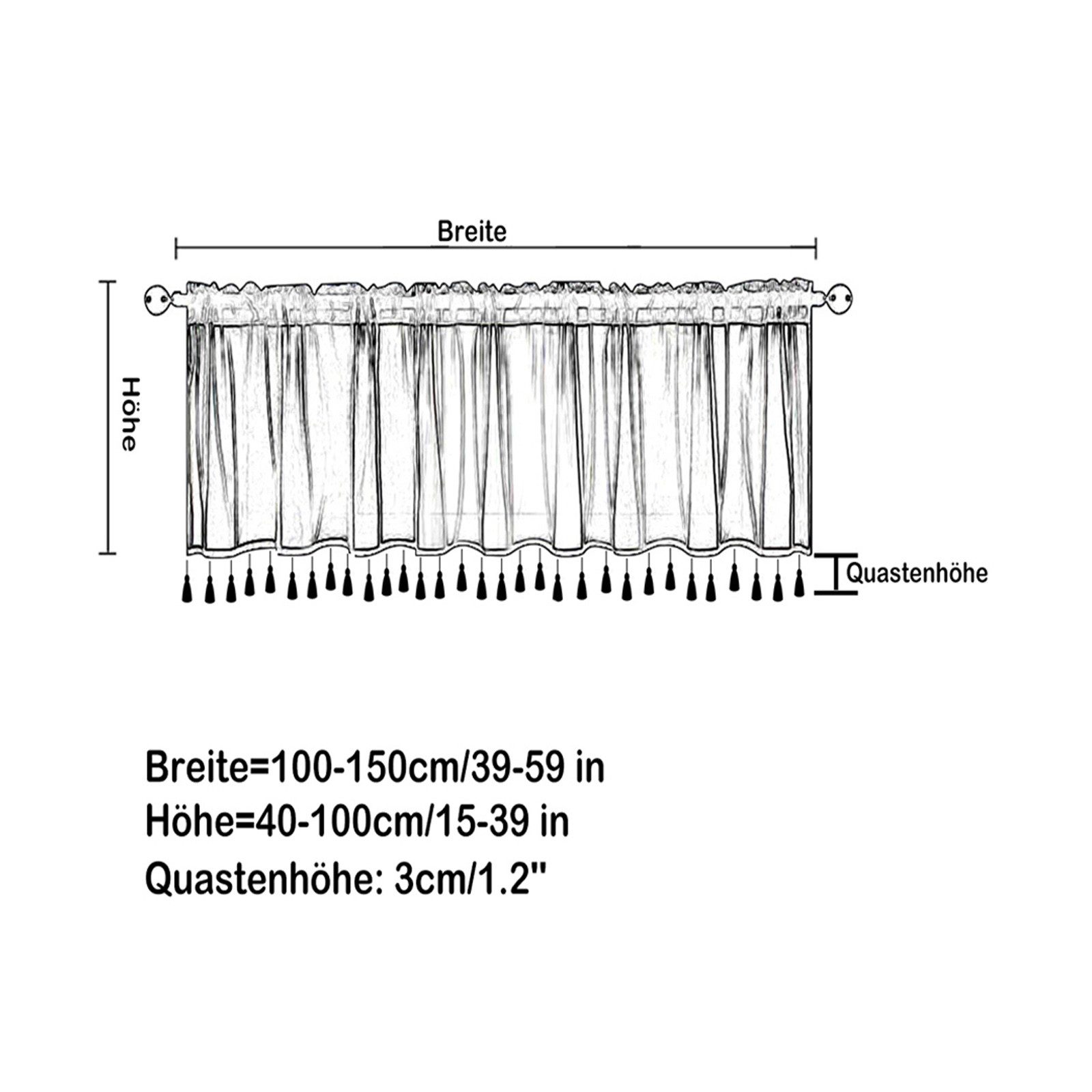 Qelus Scheibengardine Kurzgardine Bistrogardine Quasten Fenstergardinen Küc günstig online kaufen