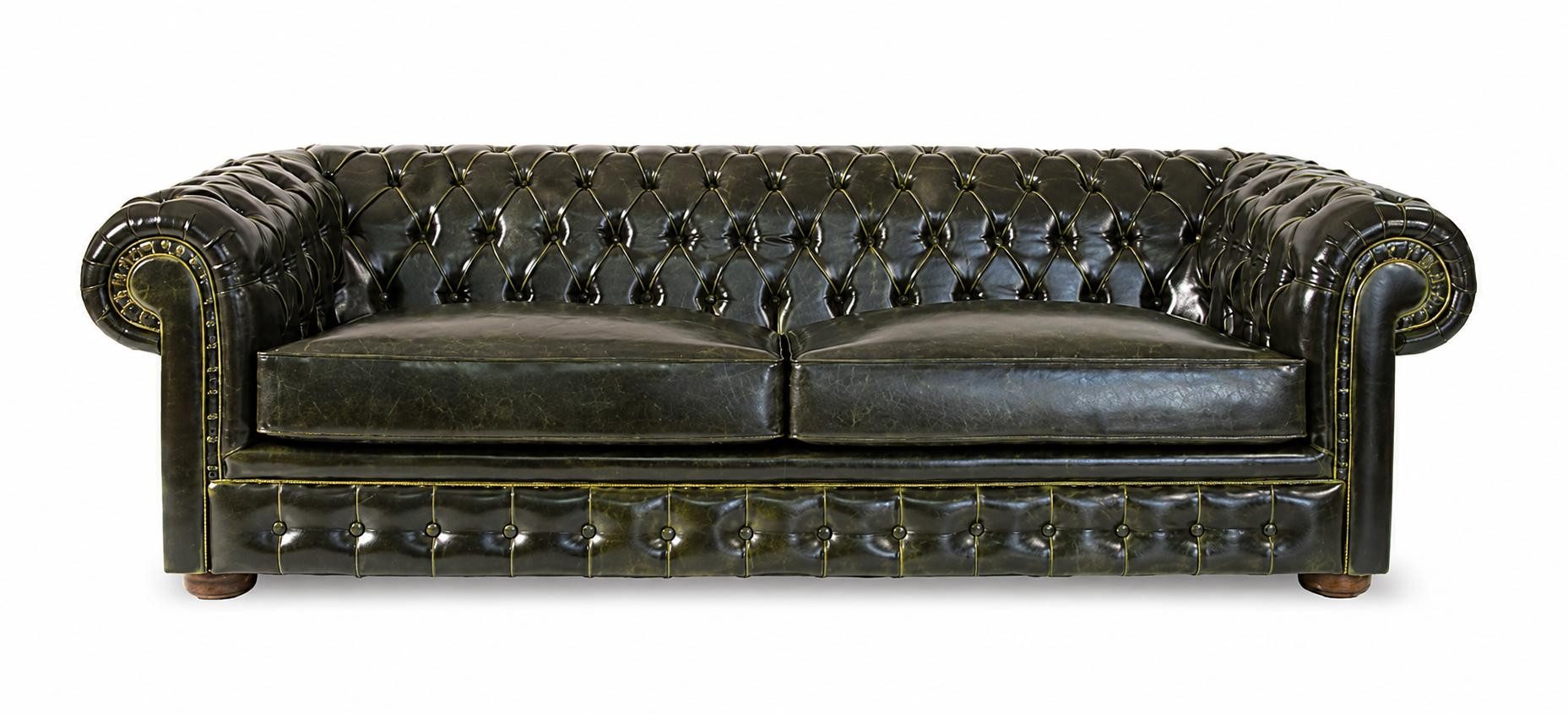 JVmoebel Chesterfield-Sofa Exklusive Grüne Chesterfield Couch Luxuriöses Ledersofa Edle Möbel, 1 Teile, Bodenhöhe, Mit Kissen, Wasserabweisend
