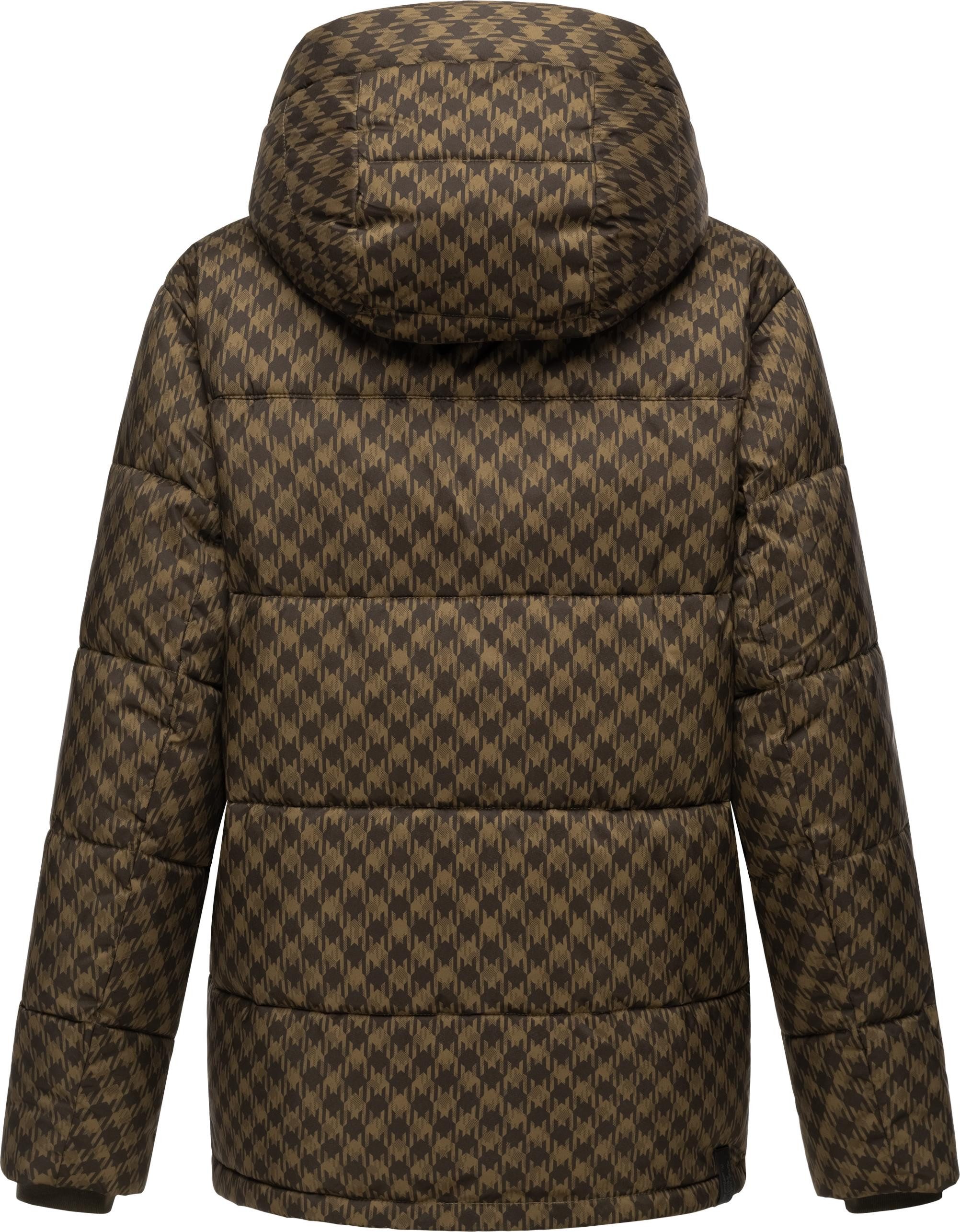 Ragwear Steppjacke Wikesh Print Wasserdichte Damen Winterjacke mit Hahnentritt-Muster