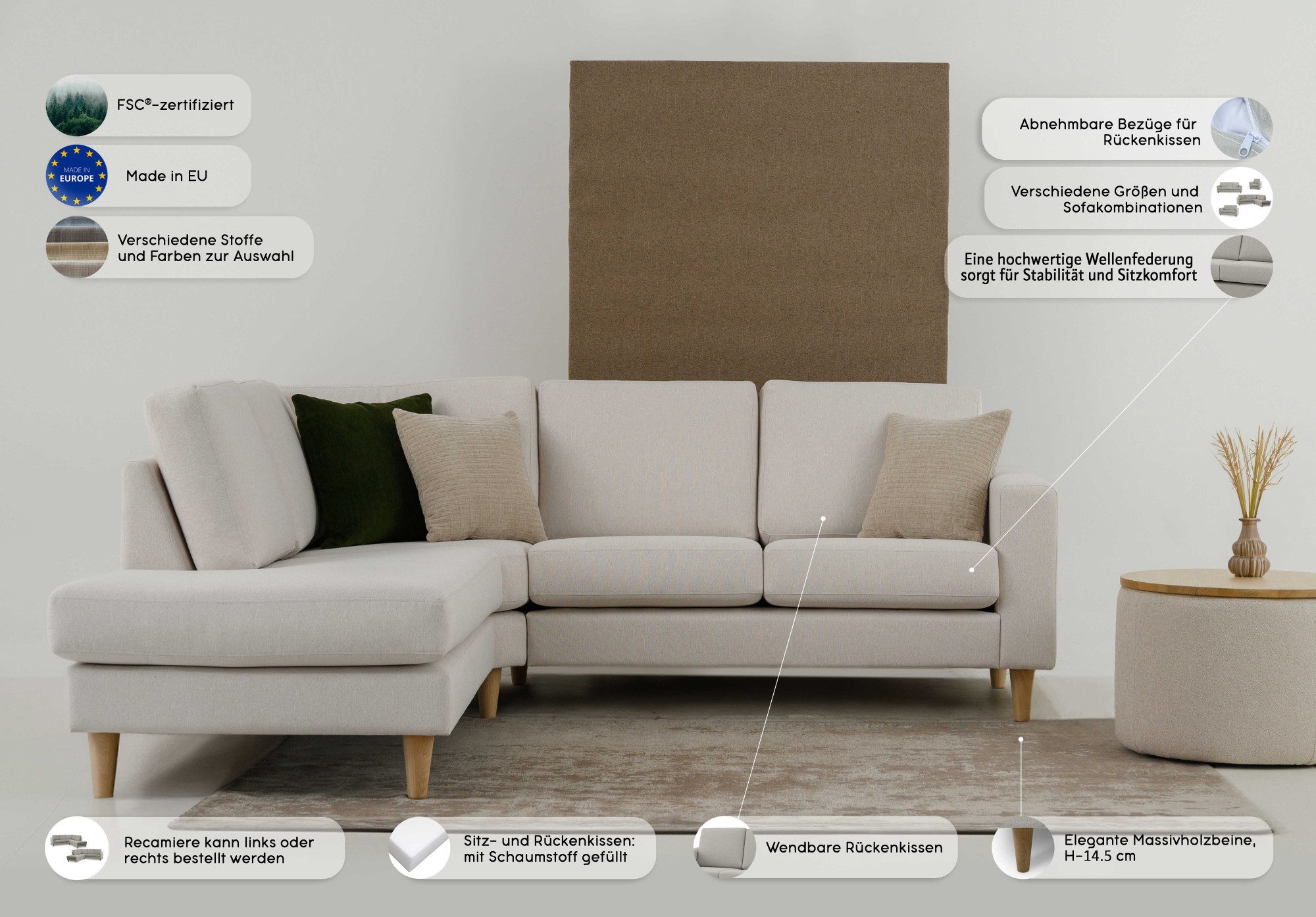 OTTO home Ecksofa Tvinno, im skandinavischen Stil, L-Form, mit Massivholzfüßen, Breite 230 cm