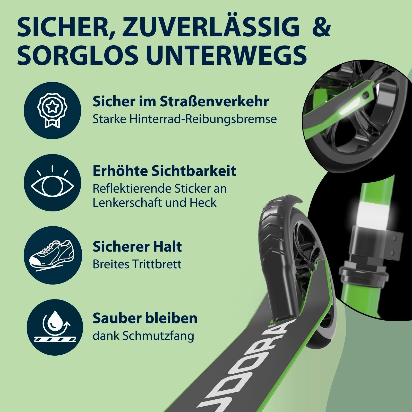 Hudora Cityroller Scooter Start 200 Höhenverstellbarer & zusammenklappbarer Cityroller, Kinder- & Erwachsenenroller für bis zu 100kg mit Ständer