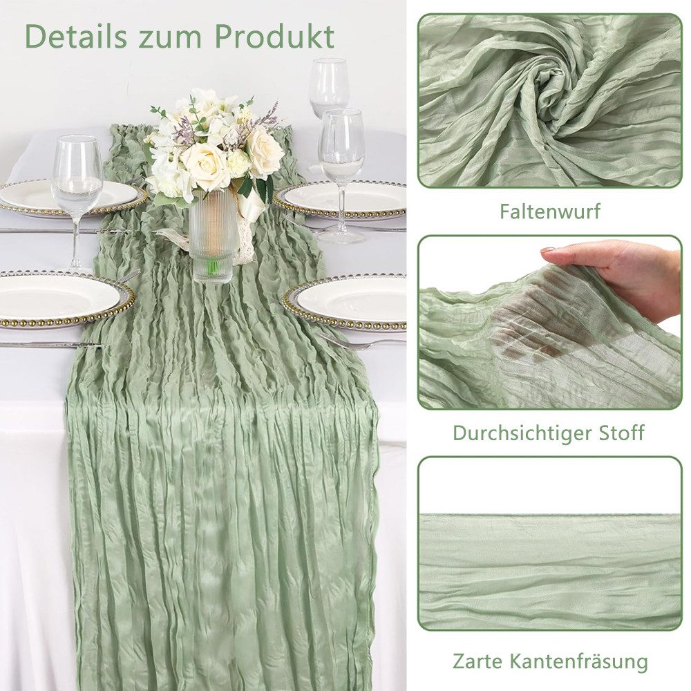 TUWENA Tischläufer Boho Gaze Tischläufer, Gaze-Käsetuch-Tischläufer,Hochzeits-Tischläufer