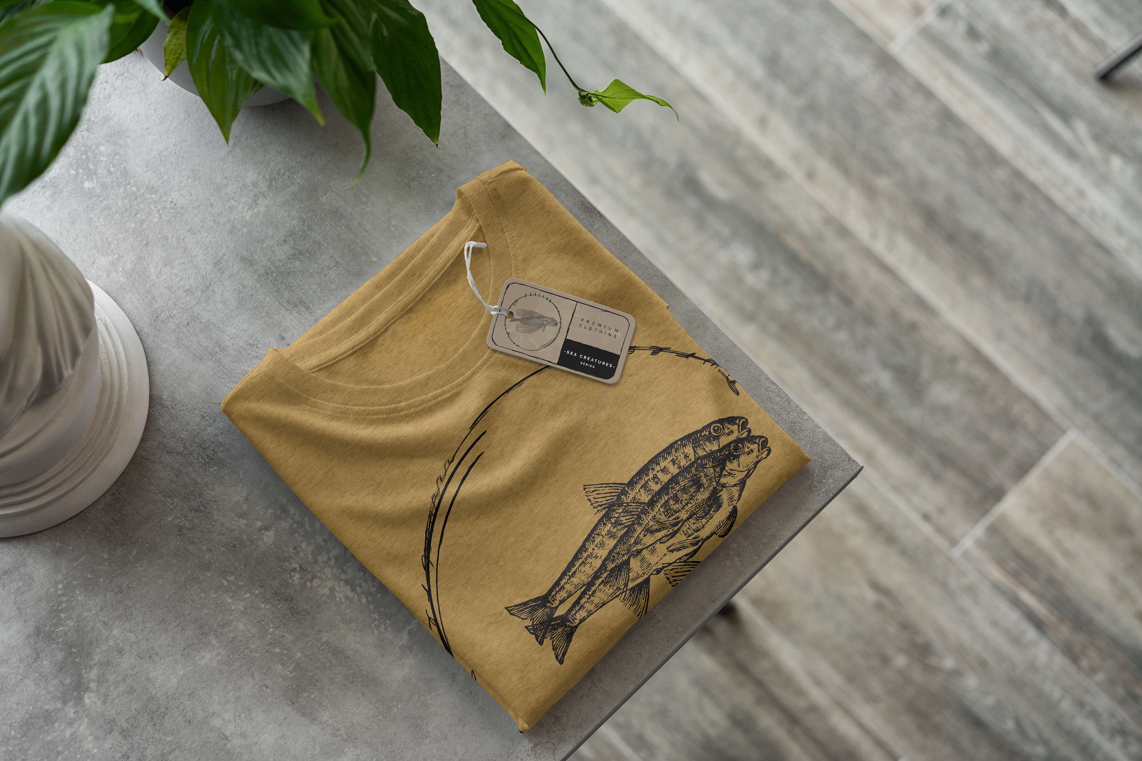 Sinus Art T-Shirt T-Shirt Creatures, / 059 Tiefsee Schnitt und Sea Fische Gold Antique Serie: sportlicher feine - Sea Struktur
