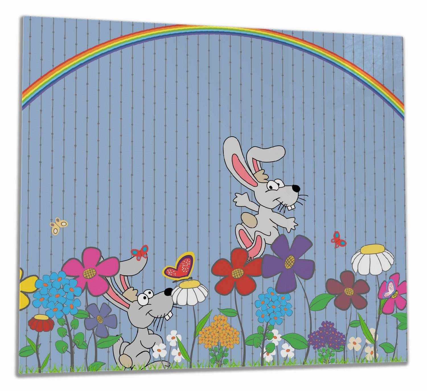 Wallario Herd-Abdeckplatte Süße Hasen unter einem Regenbogen, ESG-Sicherheitsglas, (Glasplatte, 1 tlg., inkl. 5mm Noppen), verschiedene Größen
