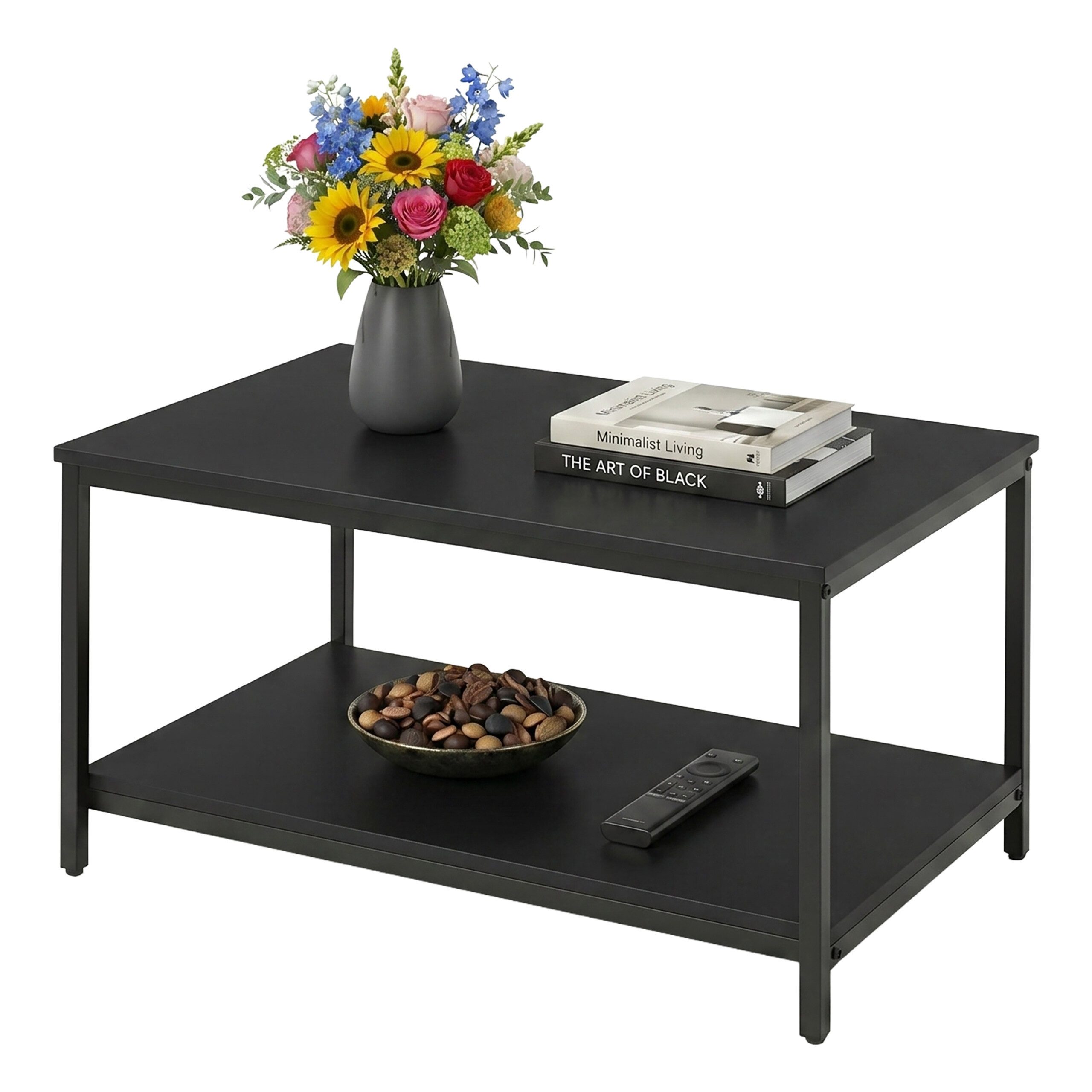 relaxdays Couchtisch mit Ablage Materialmix (1-St), schwarz