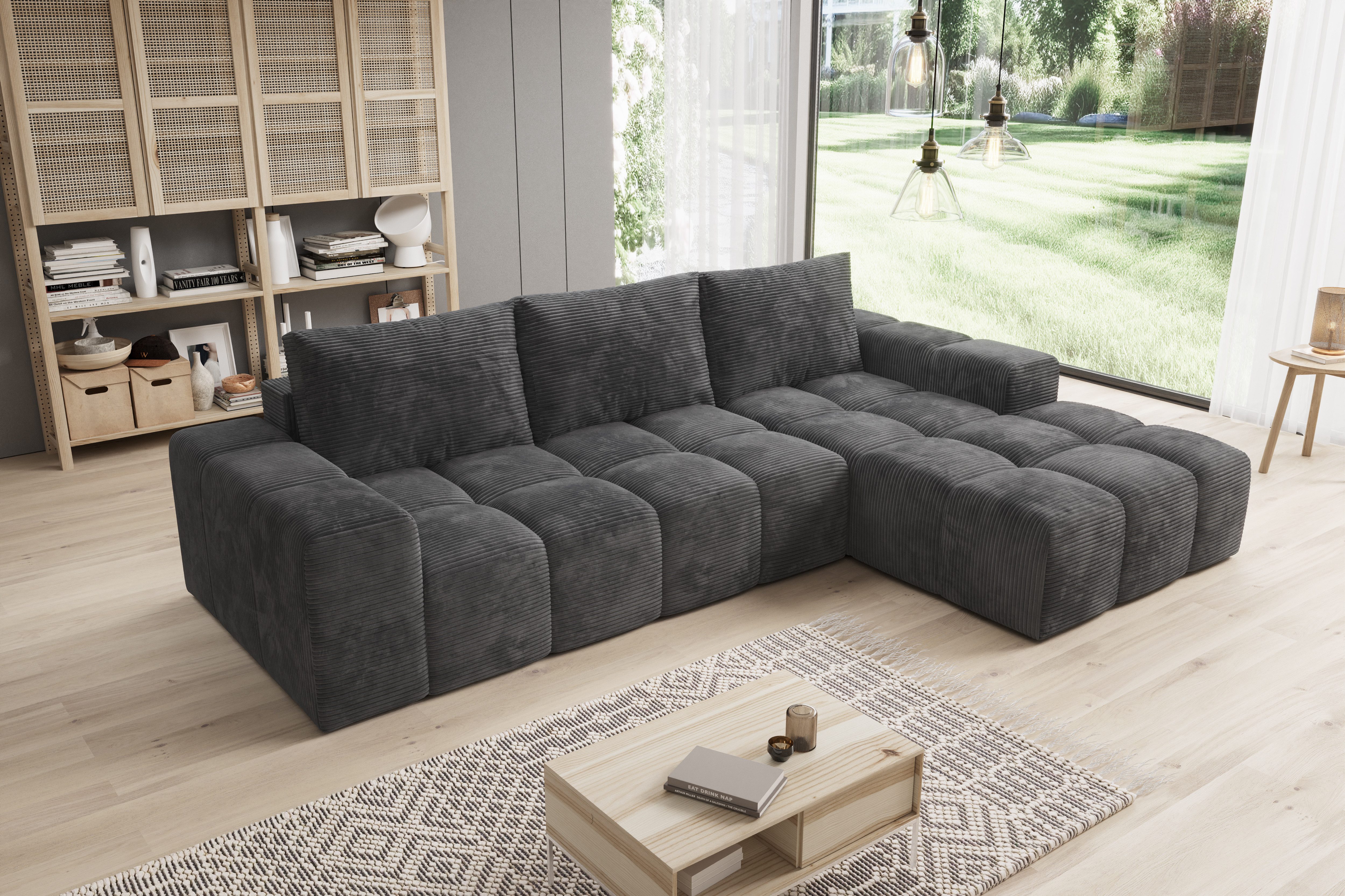PROMETO Möbel Ecksofa Cento Couch L-Form,Sofa Links/Rechts Teddy-Bouclé, Web oder Cord-Stoff