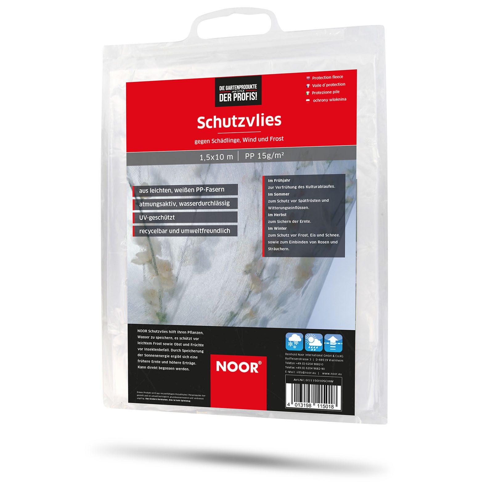 NOOR Frühbeet Schutzvlies für Pflanzen - 150 cm x 10 m, Profi Gartenvlies - 15 gr/m² - atmungsaktiv und wasserdurchlässig