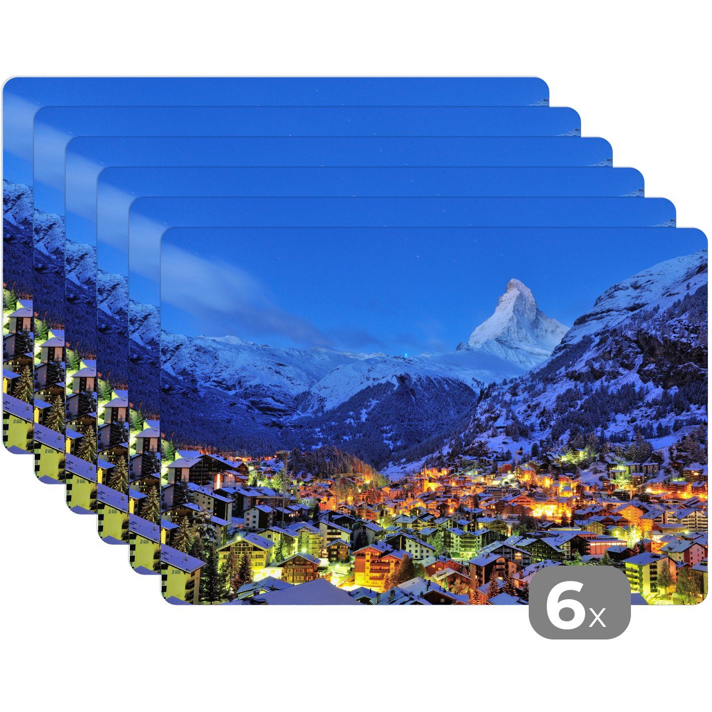 Platzset, Sonnenaufgang über (6-St), Platzset, in Matterhorn Platzdecken, Schmutzabweisend dem MuchoWow, Schweizer Zermatt, Platzmatte, Tischmatten