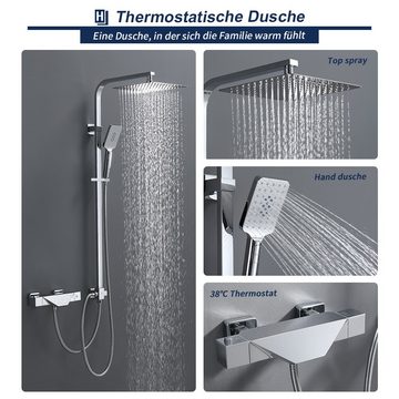 aihom Duschsystem mit Thermostat Regendusche eckig Duscharmatur Duschset Dusche, ABS Handbrause, Regenbrause 25*25cm, Edelstahl Duschstange