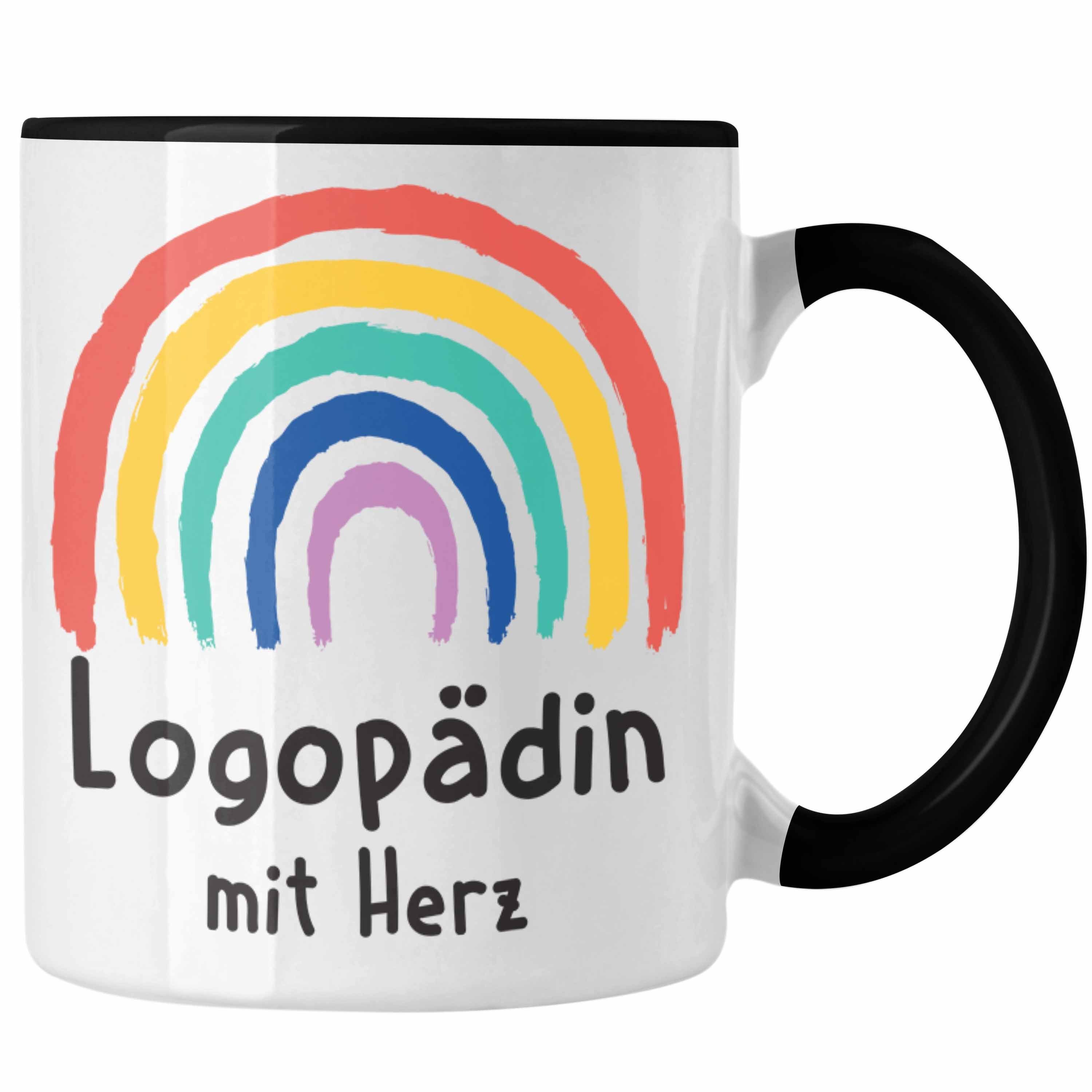 Trendation Tasse Trendation - Logopädin mit Herz Tasse Danke Geschenk mit Spruch Kaffeetasse Zubehör Dankeschön Schwarz