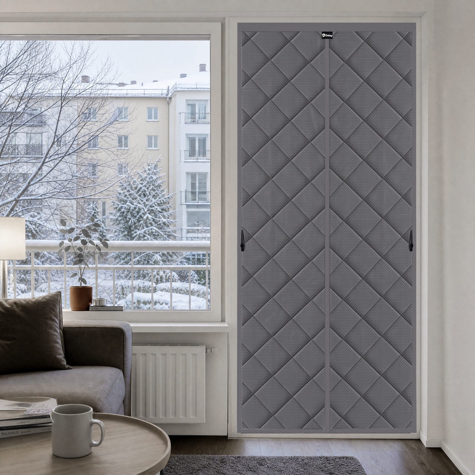 Sekey Türvorhang Türvorhang Blickdicht Thermovorhang Kälteschutz Wärmeschutz Magnetisch, Isoliert Winddicht für Wohnzimmer & Balkon, Selbstklebend – Bild 2 von 5