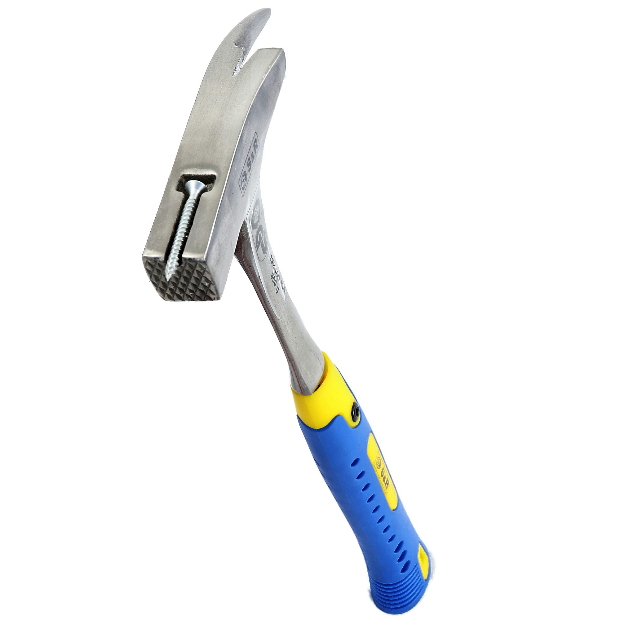 S&R Latthammer 600 g Kopfgewicht, Fiberglasstiel, magnetischer Nagelhalter (1-St), aus geschmiedeter Stahl, rutschfester vibrationshemmender Griff