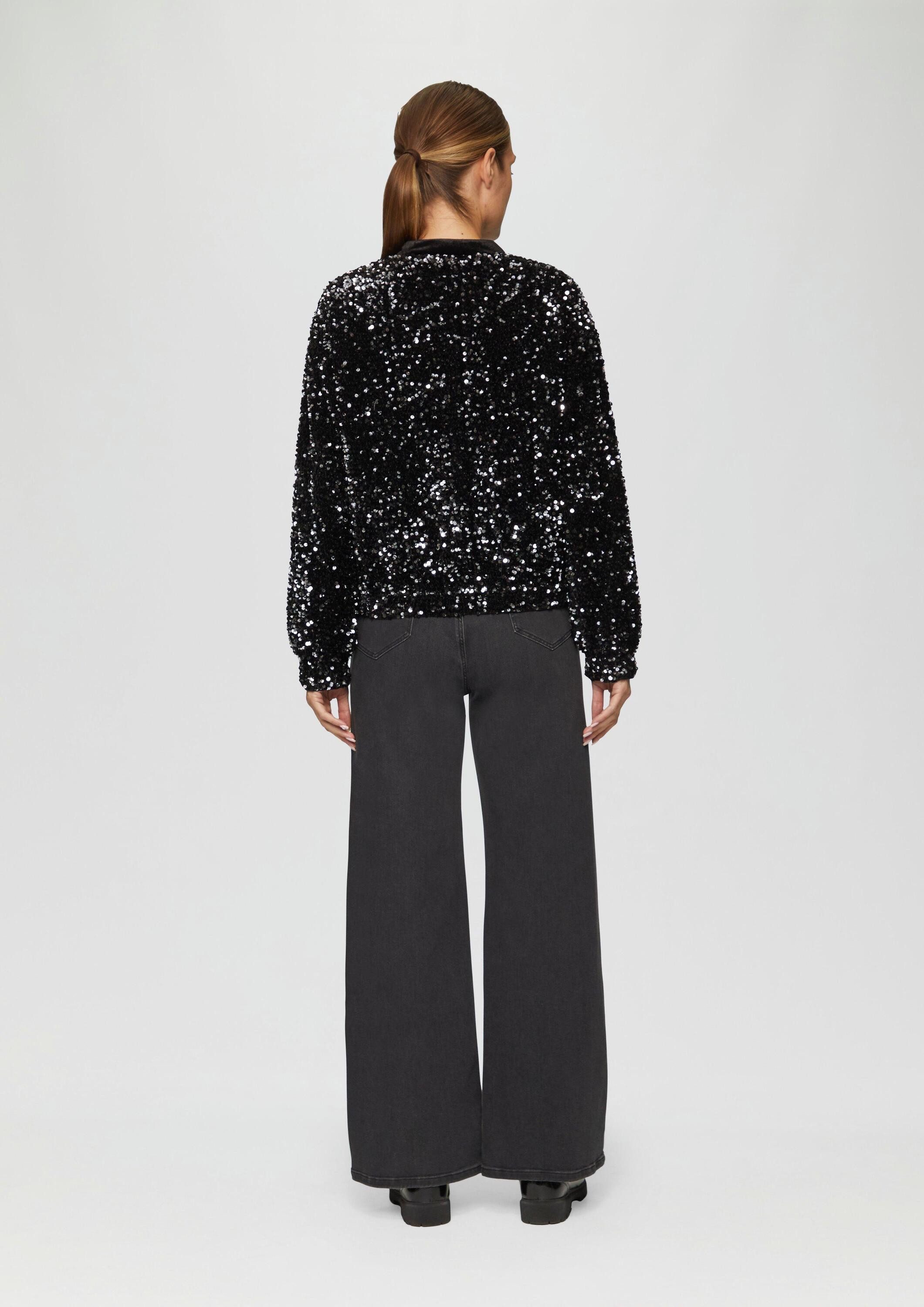 s.Oliver Cardigan Indoor-Jacke Samtblouson mit Pailletten