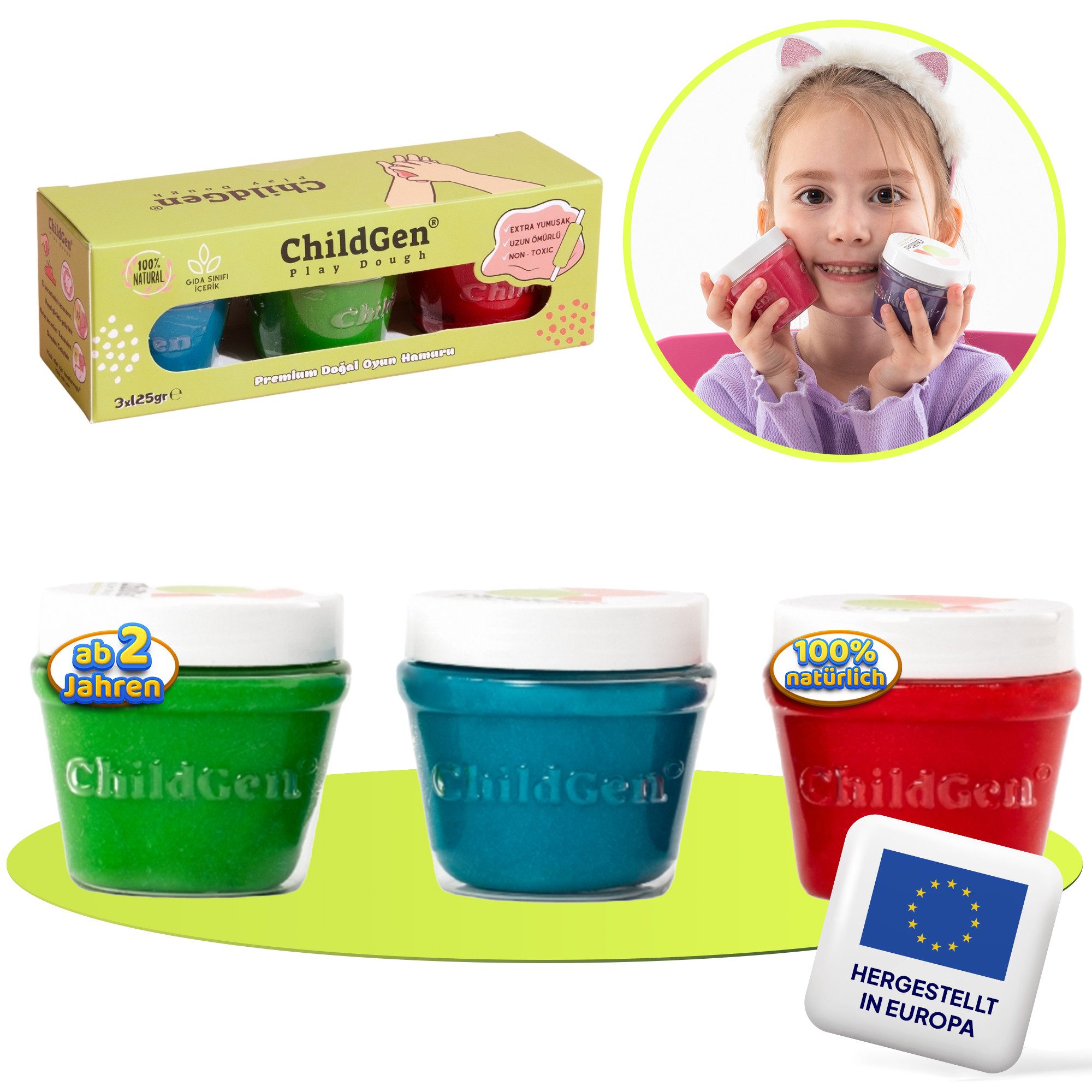 Knete ChildGen Knete Play Dough, ungiftig, 100% natürliche Inhaltsstoffe
