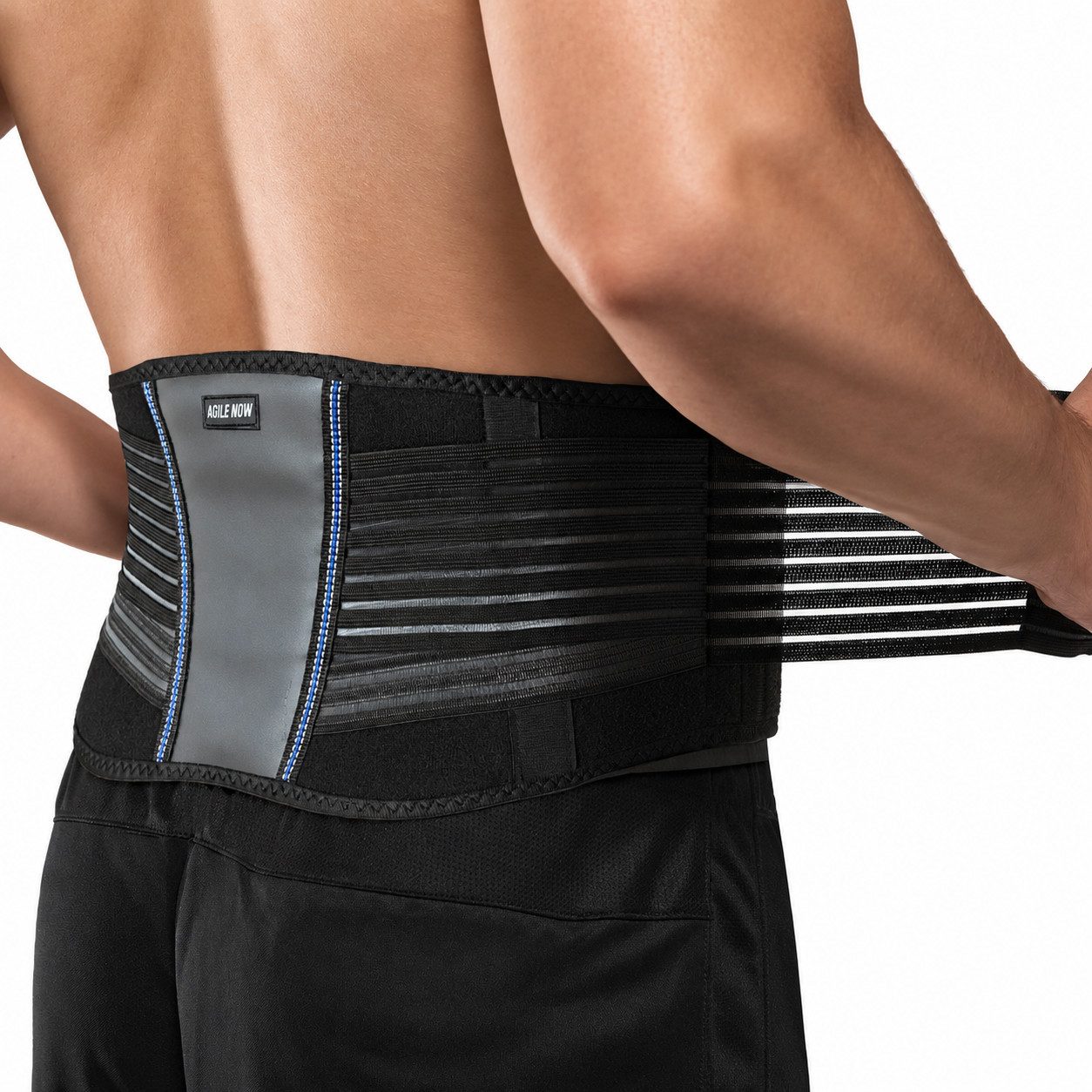 AGILE NOW Rückenbandage Rückenstützgürtel (Rückengurt ideal bei körperlicher Belastung wie Heben, Tragen oder langem Sitzen, Mit verstellbaren Zuggurten), zur zusätzlichen Stabilisierung