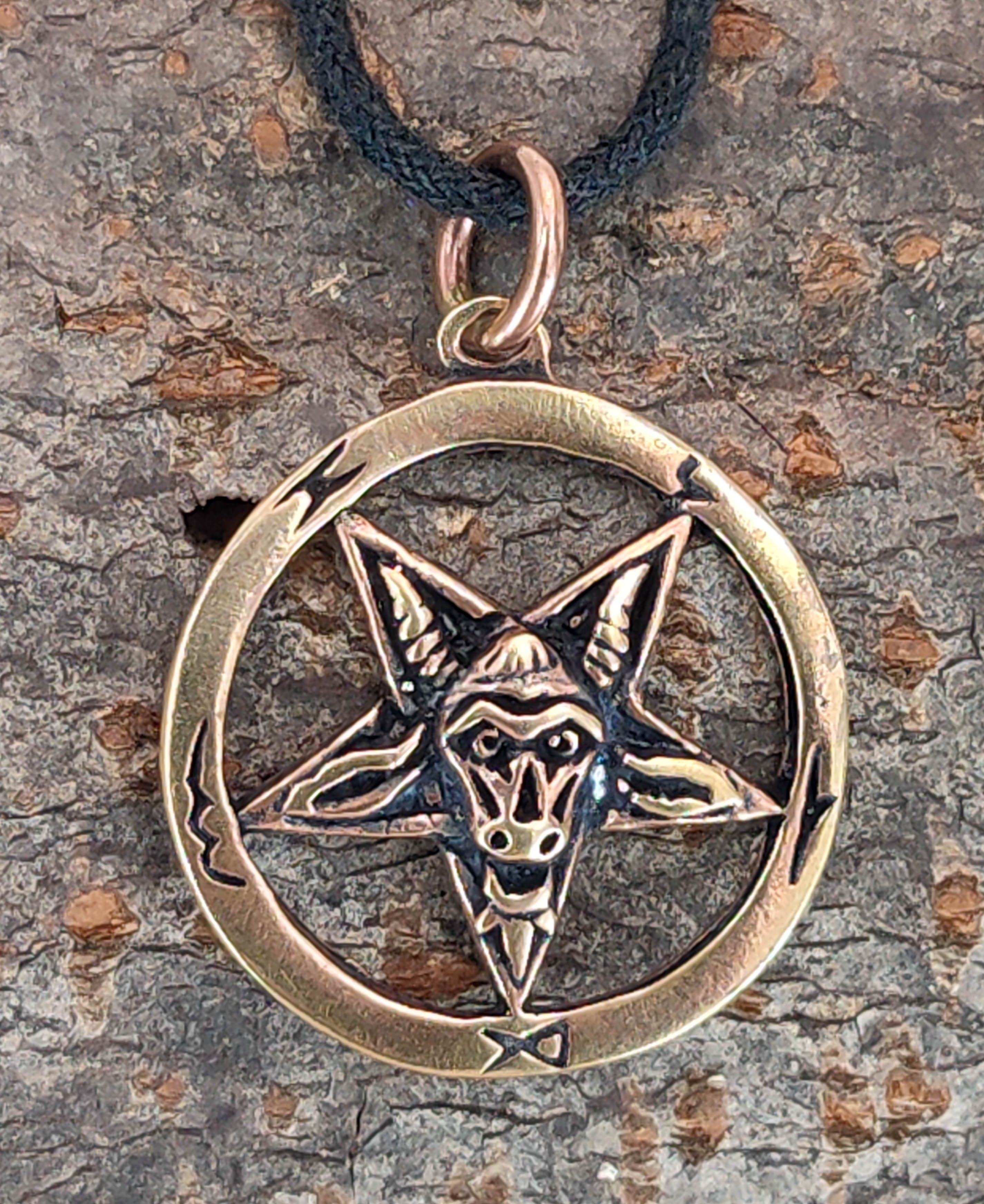 Kiss of Leather Kettenanhänger Teufel schwarze Pentagramm Anhänger Satan Drudenfuß Magie Bronze Baphomet