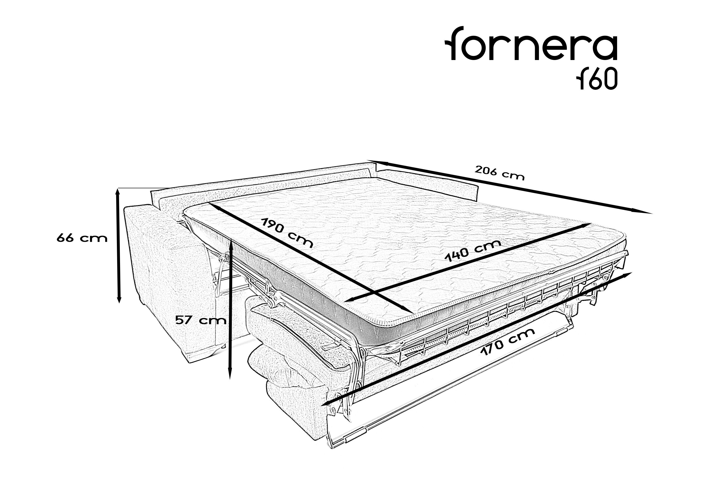 fornera Schlafsofa f60, Integriertes Bettgestell