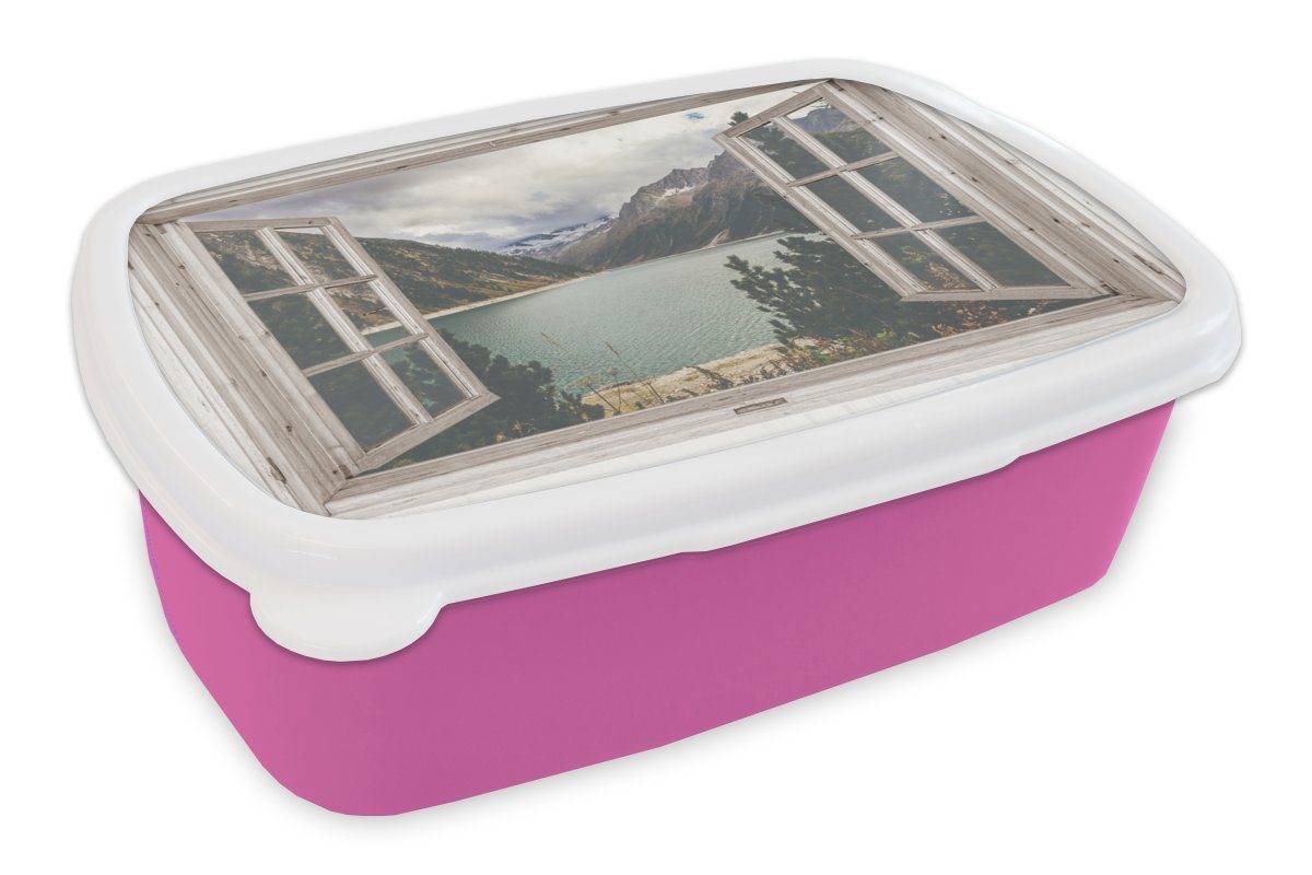 rosa Wasser Snackbox, - Kunststoff, Brotdose Mädchen, für Erwachsene, Kunststoff Berg, Kinder, MuchoWow Aussicht (2-tlg), Lunchbox Brotbox -
