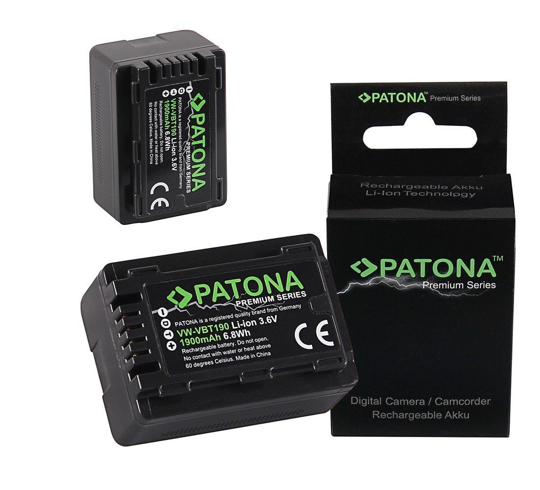 Patona 2x Akku für Panasonic VW-VBT190 Kamera-Akku Ersatzakku 1900 mAh (3,6 V, 2 St), VBT190EK HC-V757 V777 VX878 WX979 WX878 T71 T76 TM90